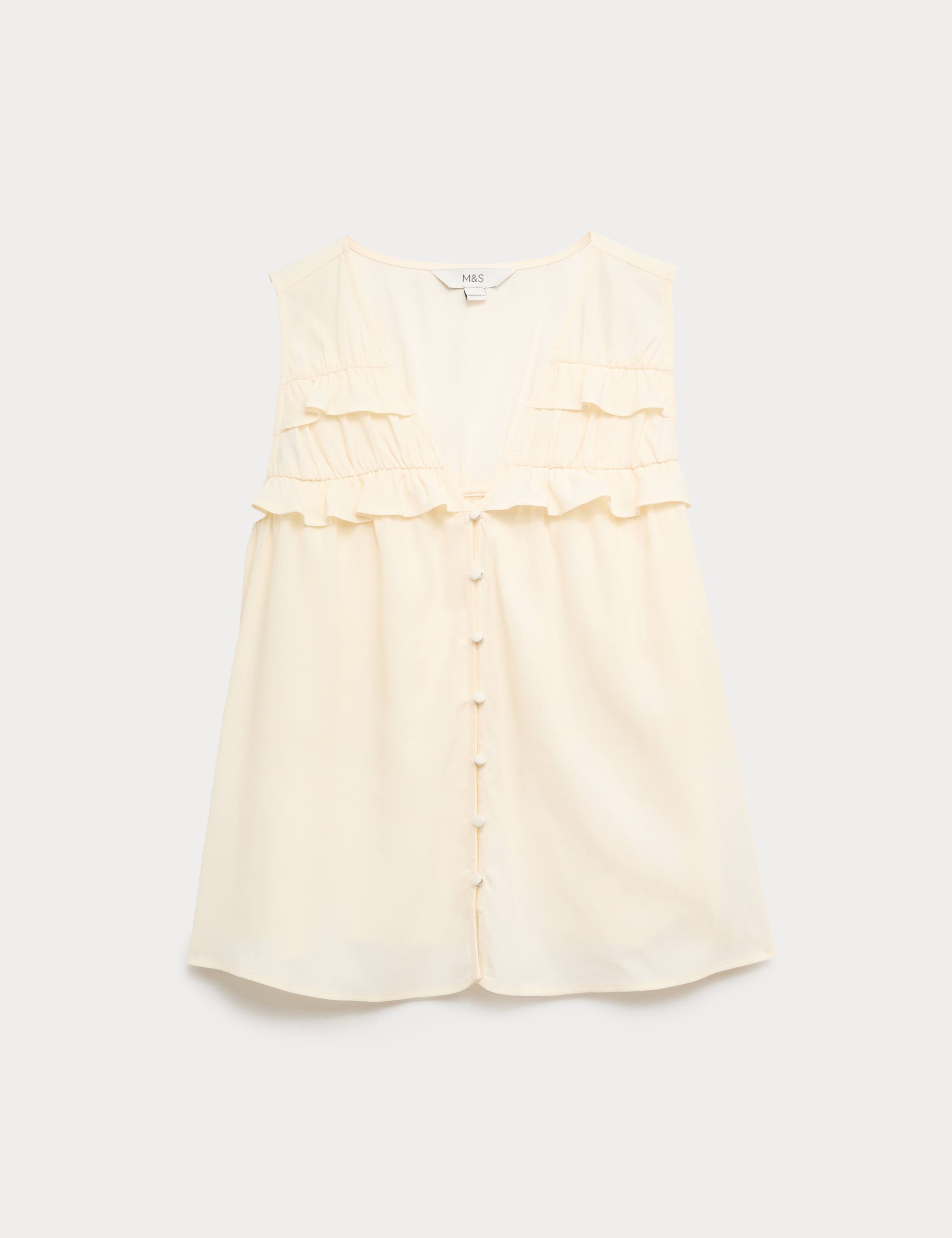 Lyocell Rich V-Neck Frill Detail Top 2 of 5