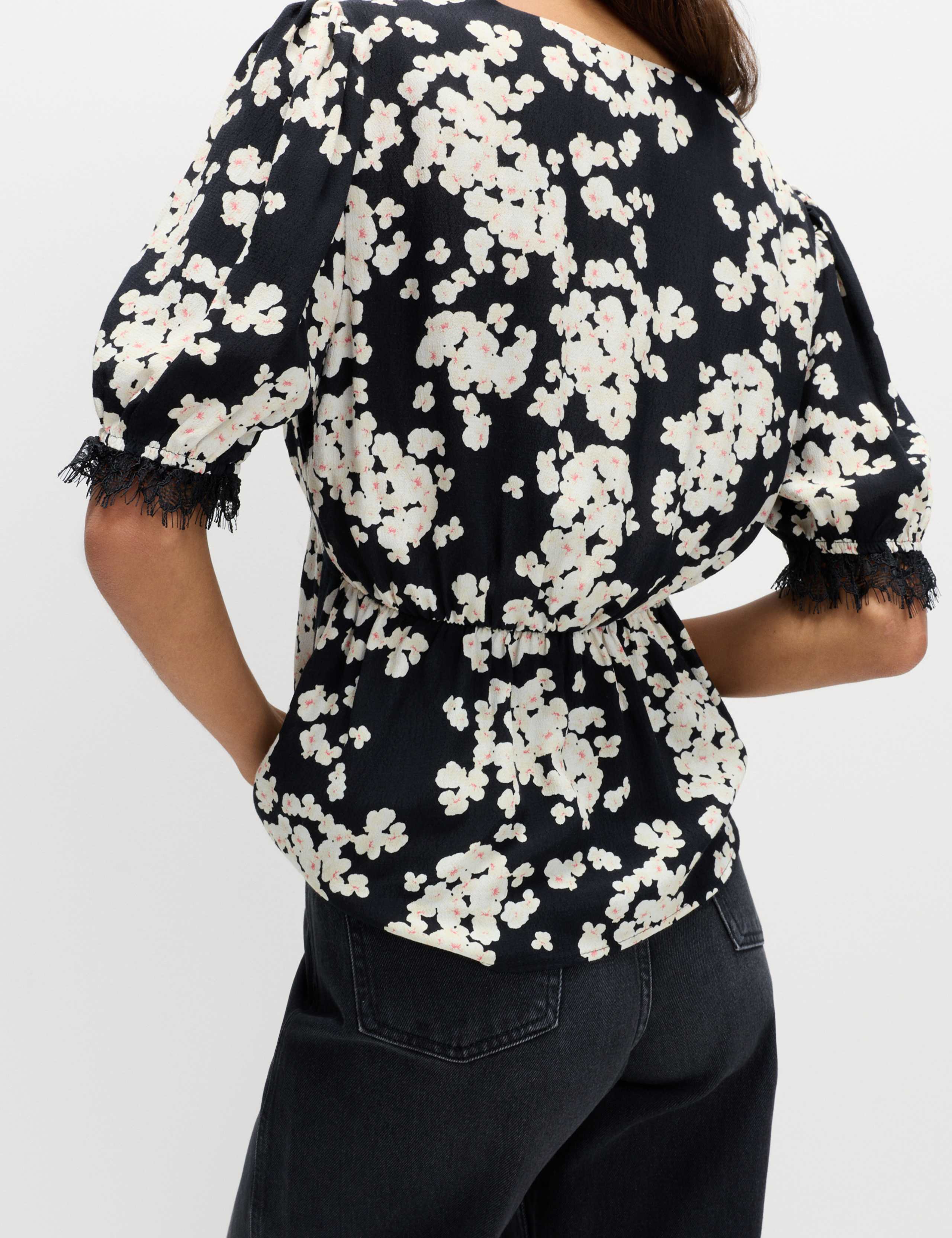 Floral V Neck Bow Lace Detail Top 4 of 5