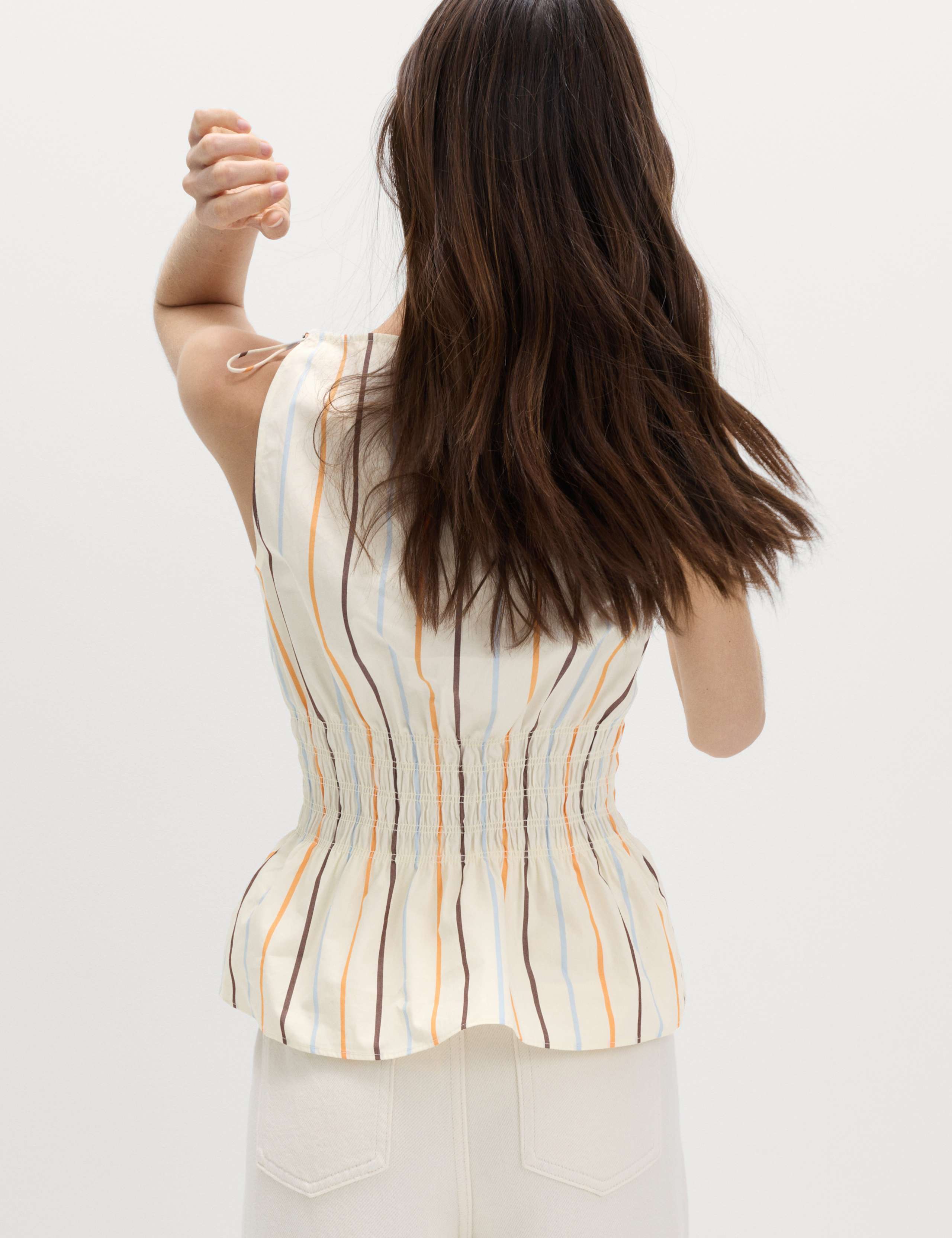 Pure Cotton Striped Shirred Waisted Top 3 of 5