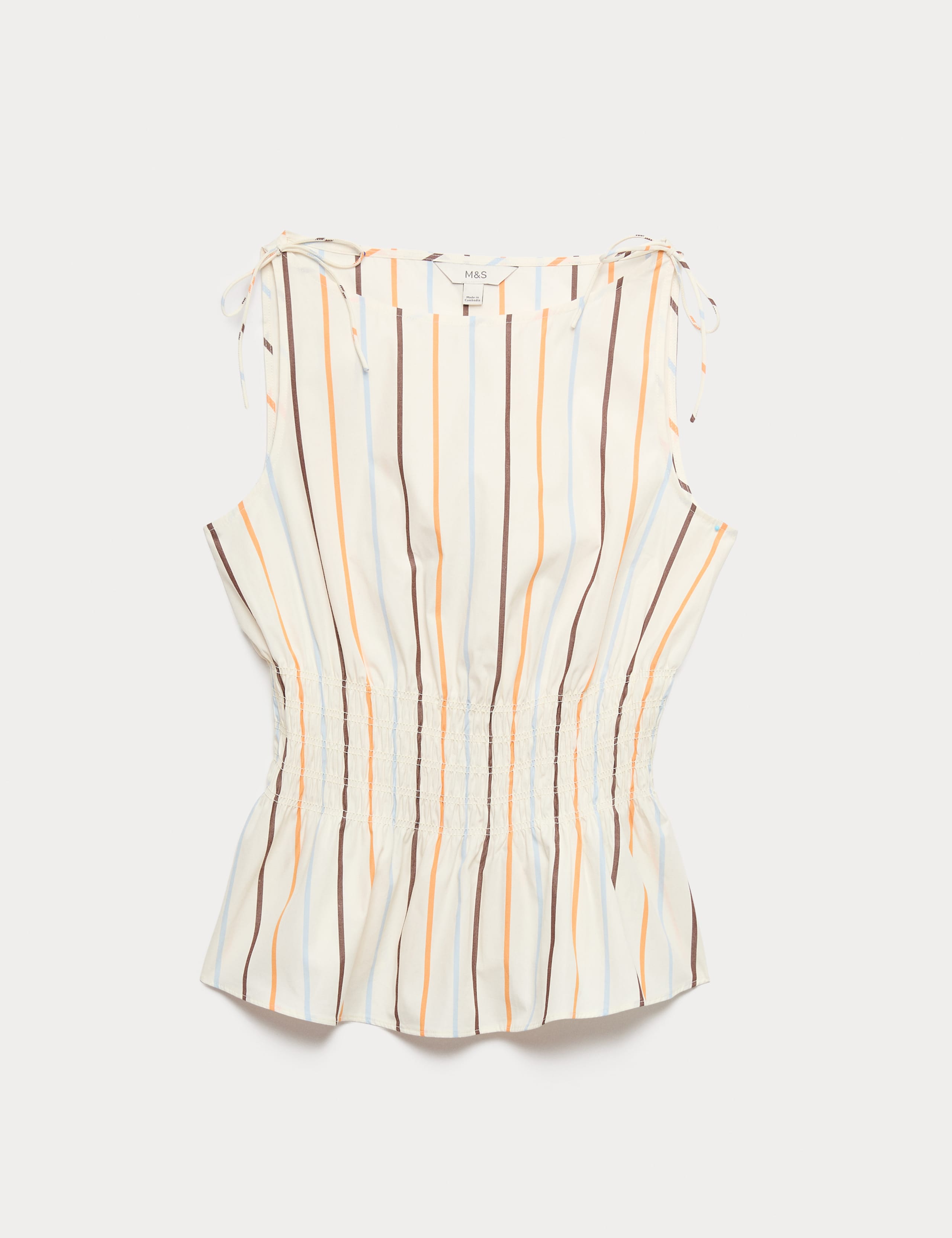 Pure Cotton Striped Shirred Waisted Top 2 of 5