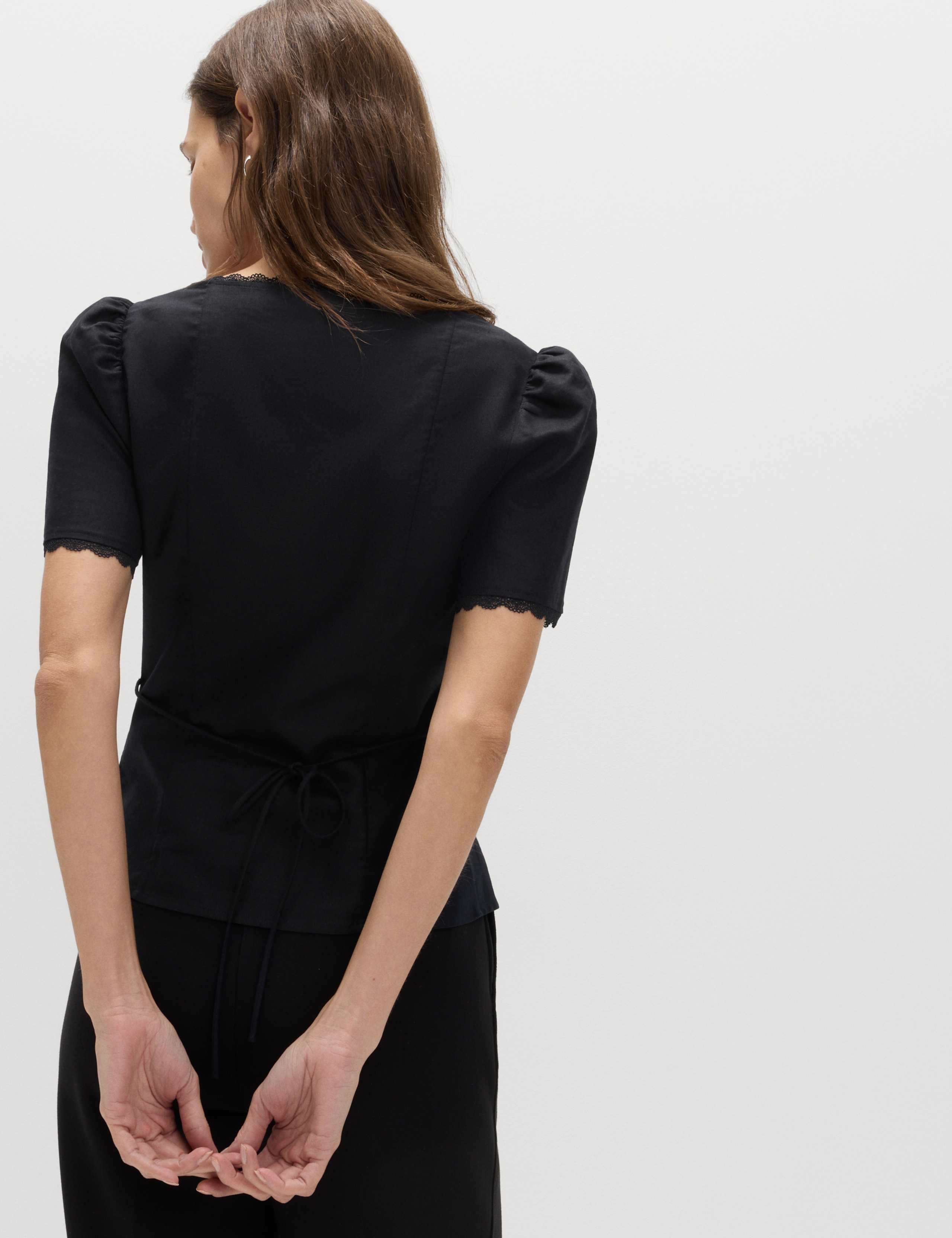 Cotton Blend Lace Detail Waisted Top 4 of 5