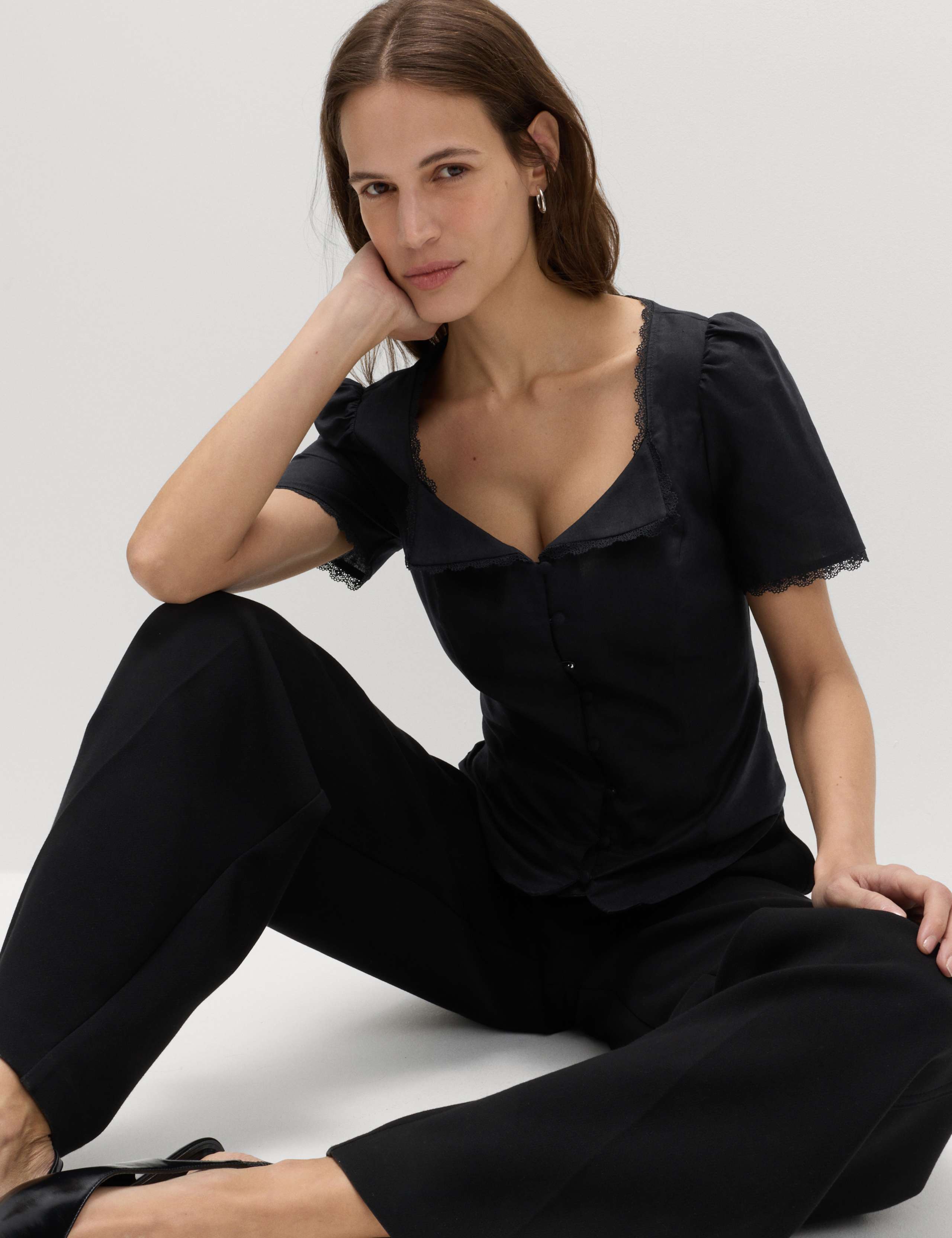 Cotton Blend Lace Detail Waisted Top 5 of 5