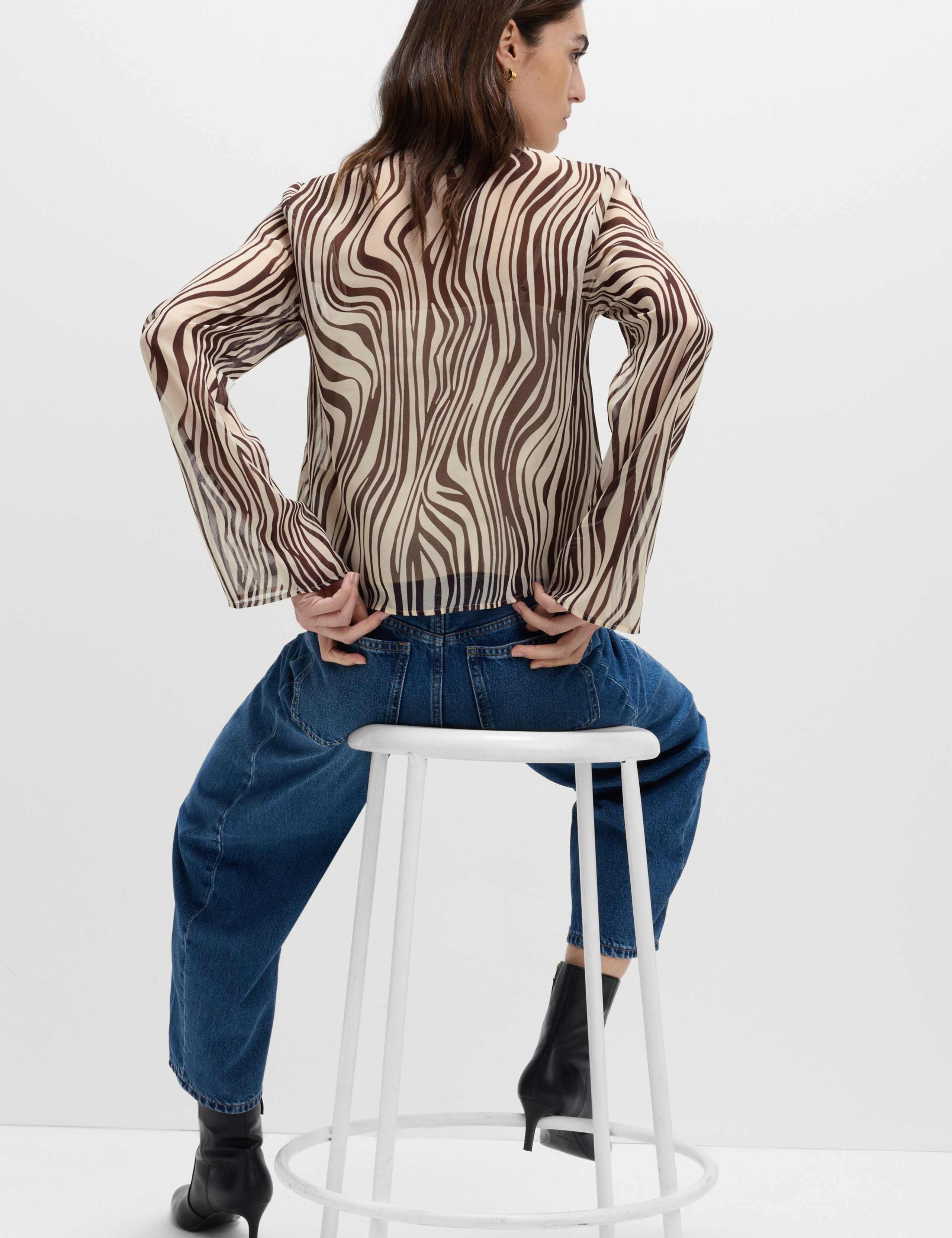 Zebra Print Tie Front Flute Sleeve Blouse 4 of 5