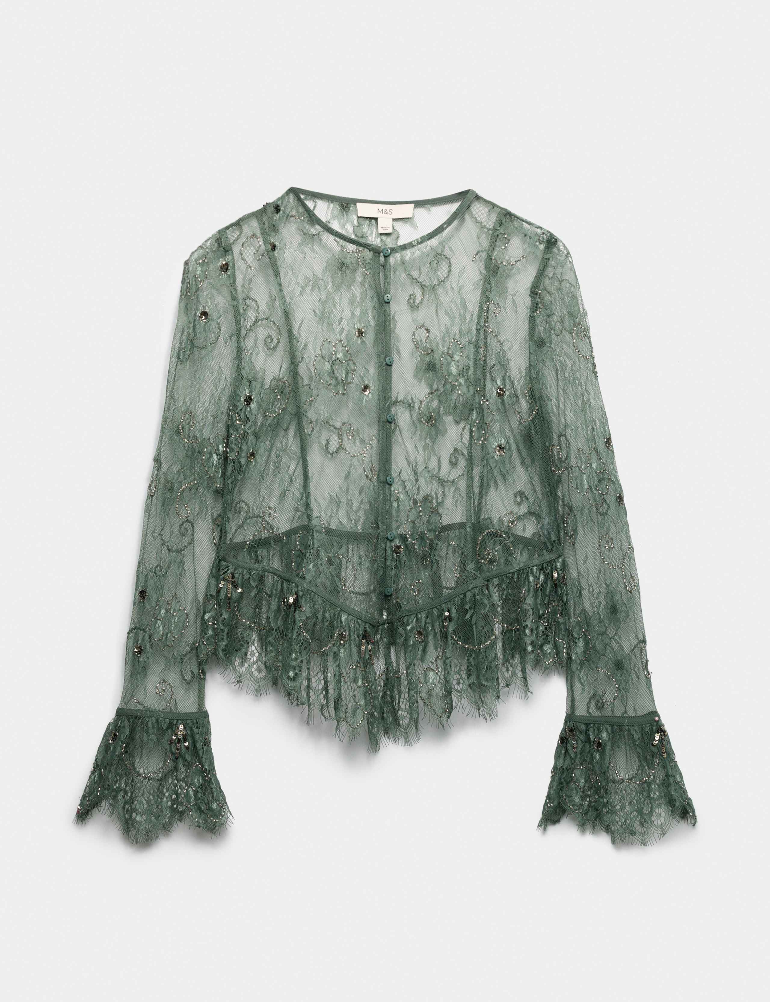 Embellished Lace Button Through Top 2 of 8