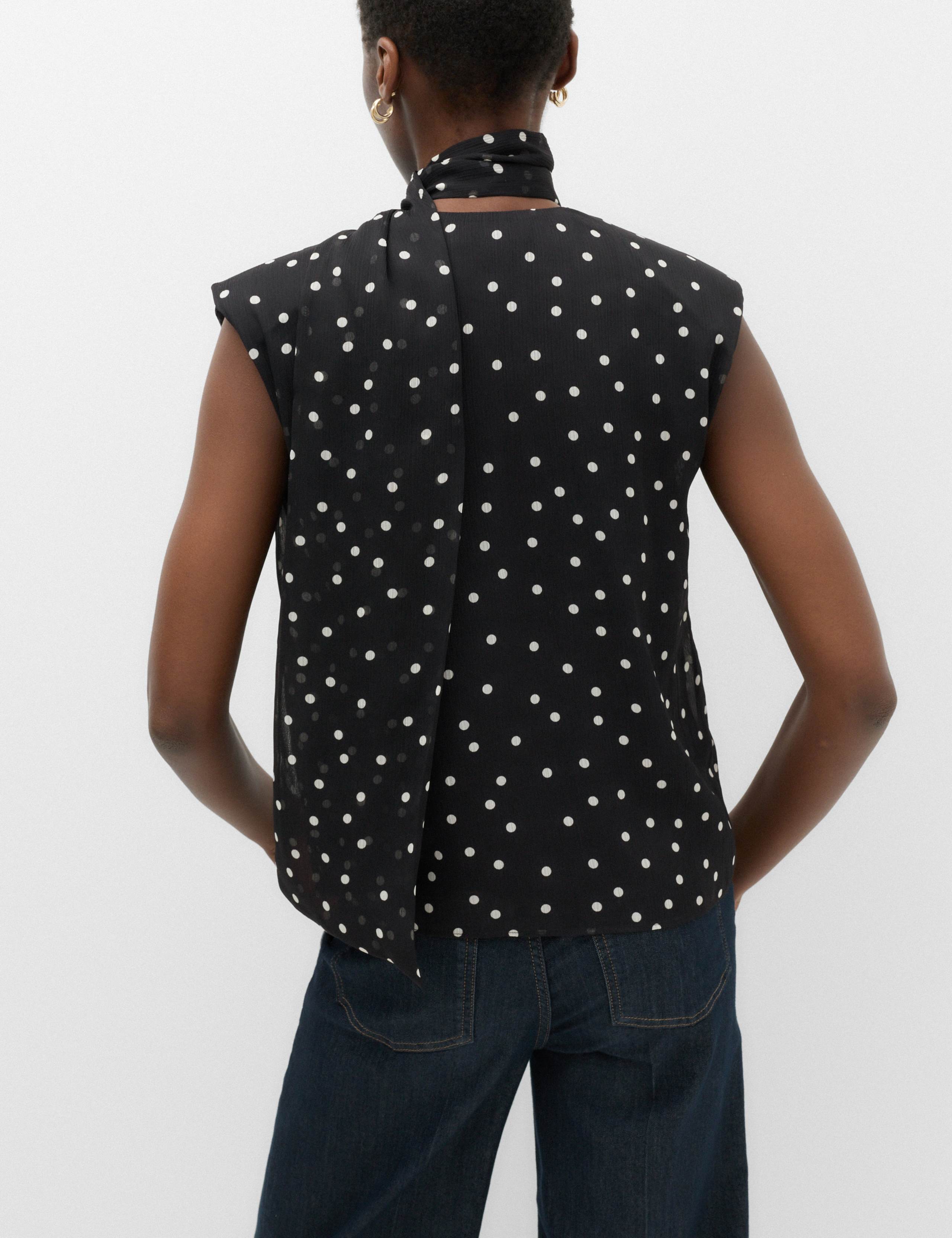 Polka Dot V-Neck Scarf Detail Top 4 of 5