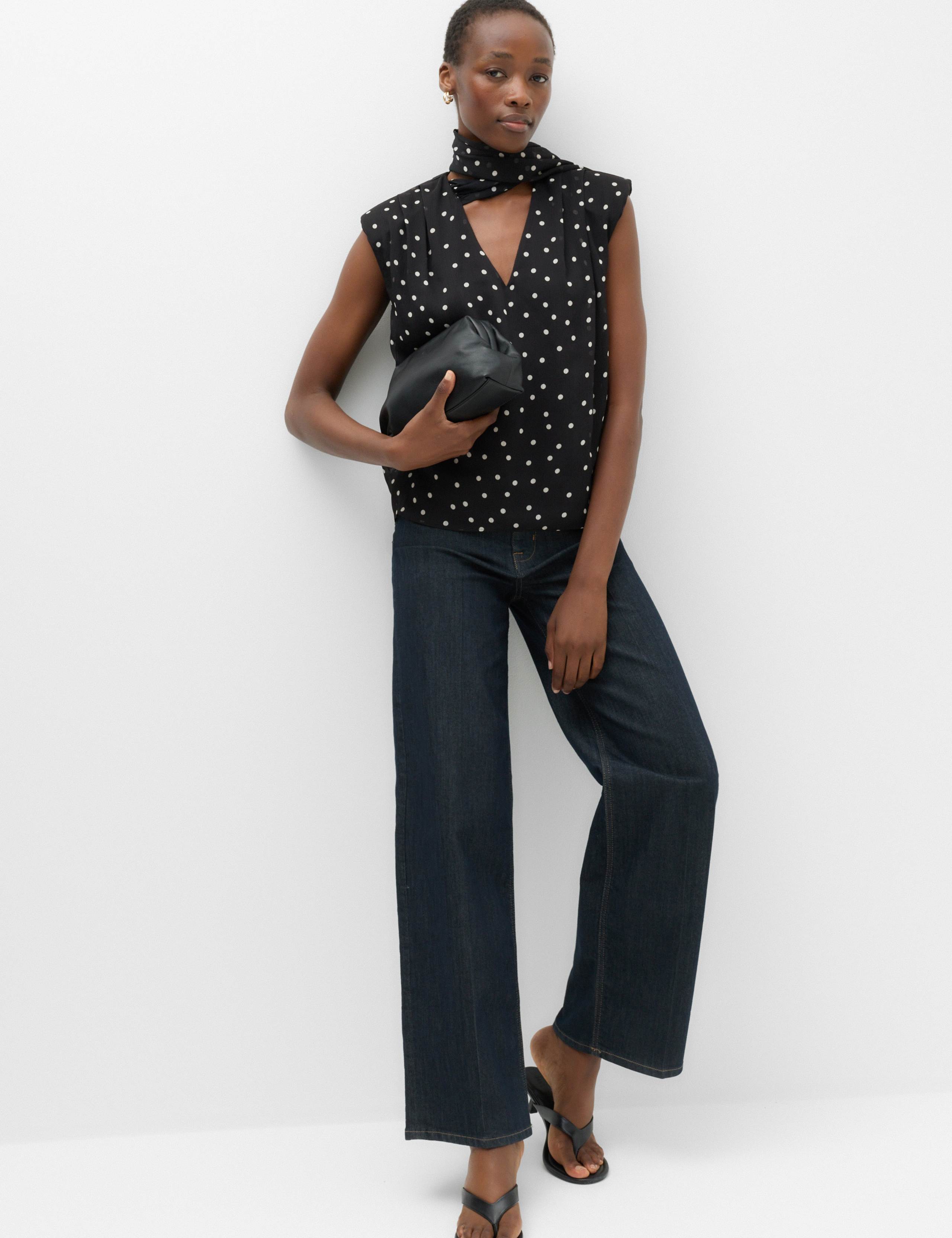 Polka Dot V-Neck Scarf Detail Top 5 of 5