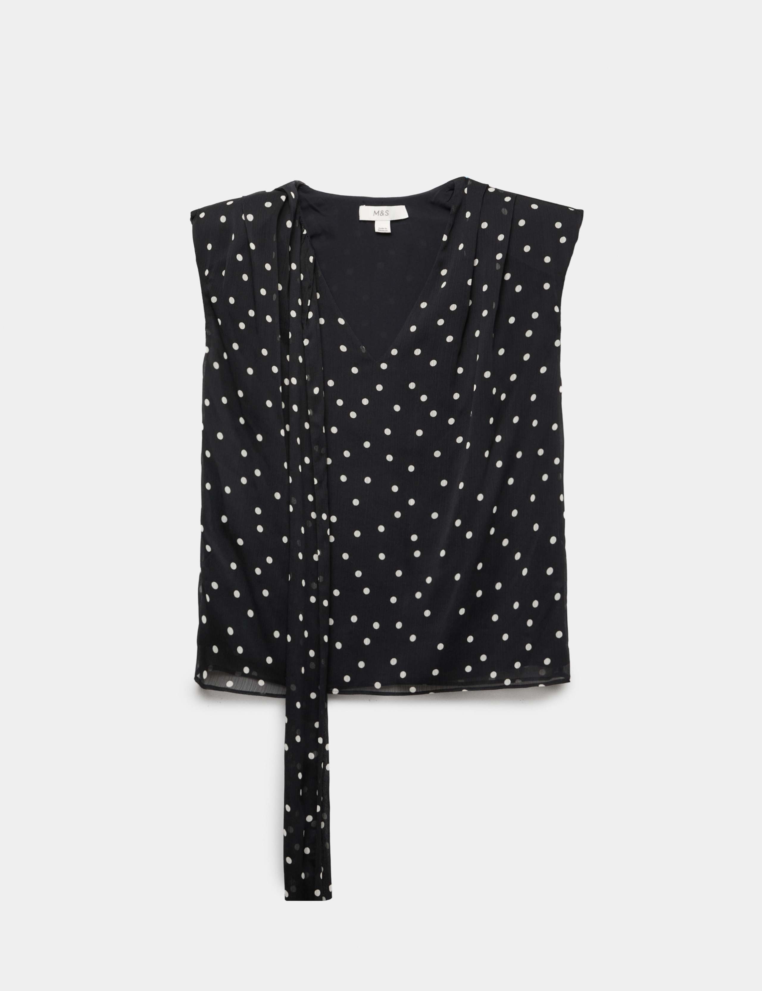 Polka Dot V-Neck Scarf Detail Top 2 of 5