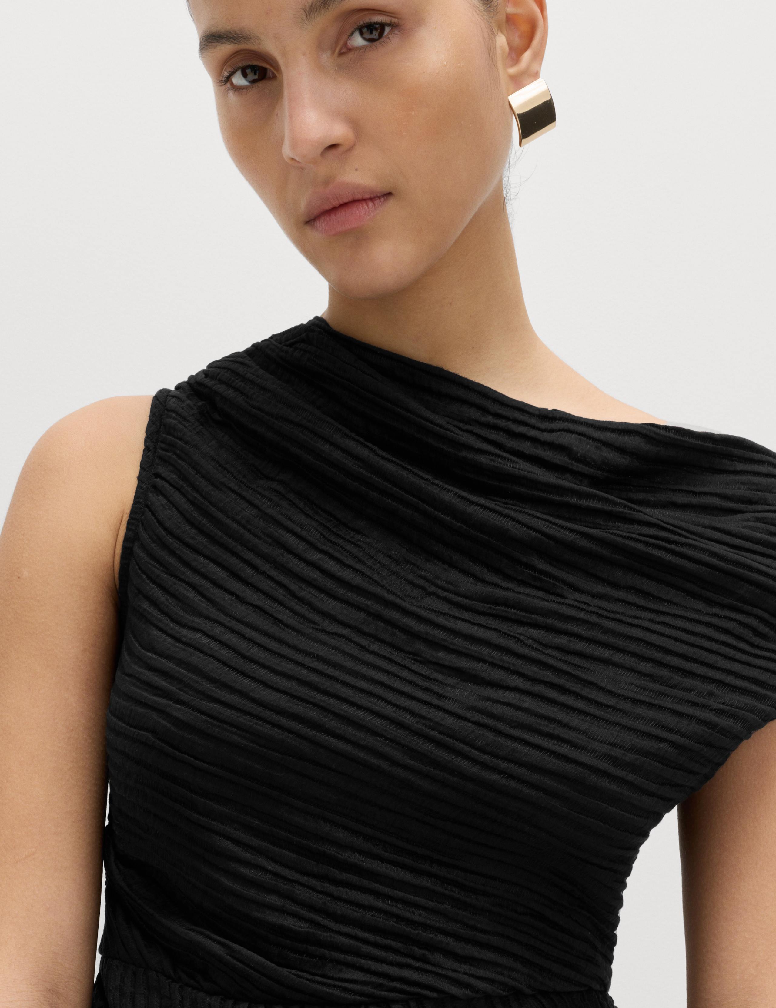 Plisse Asymmetric Neck Bardot Top 3 of 6
