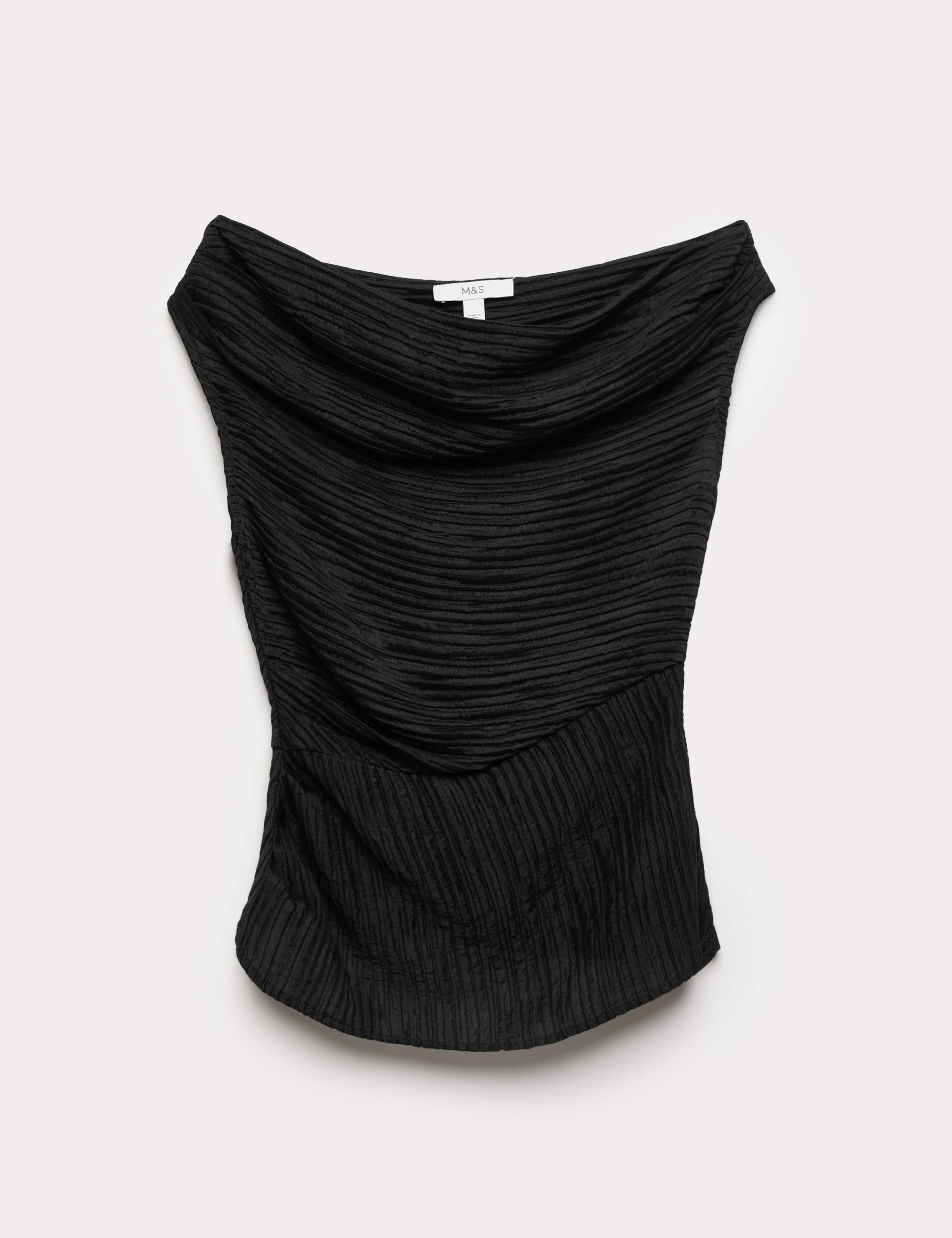 Plisse Asymmetric Neck Bardot Top 2 of 6