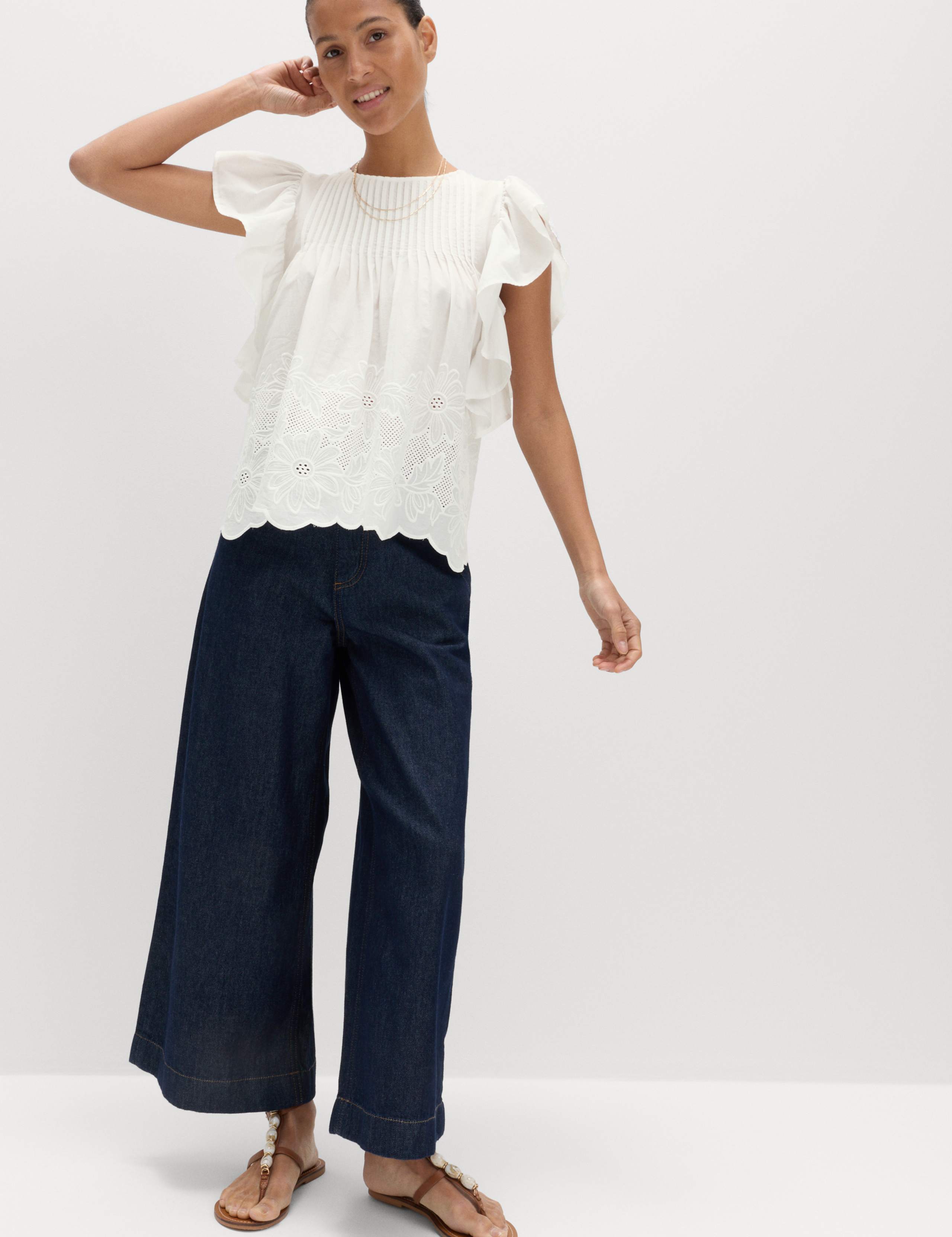 Pure Cotton Pintuck Embroidered Top 4 of 7