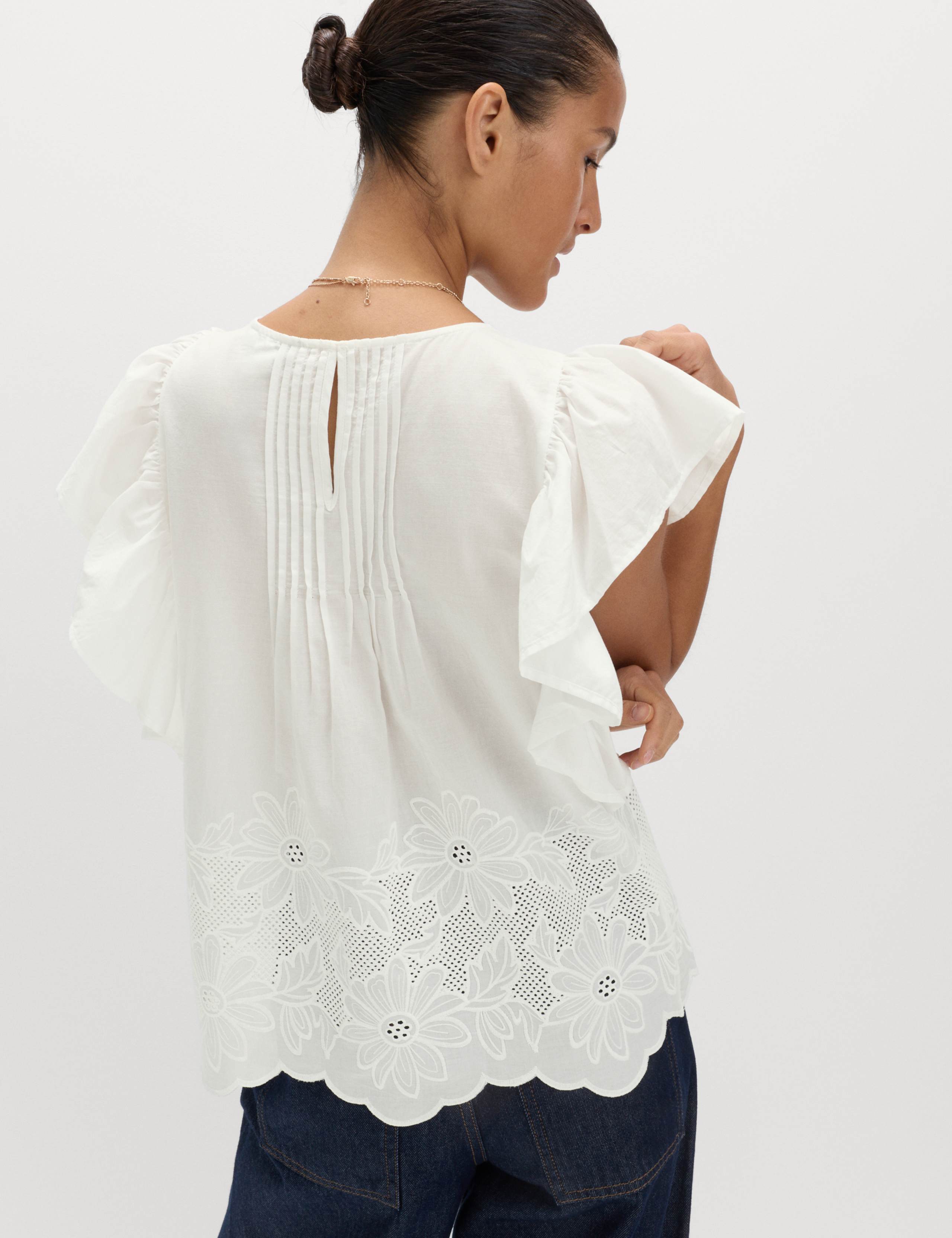 Pure Cotton Pintuck Embroidered Top 5 of 7