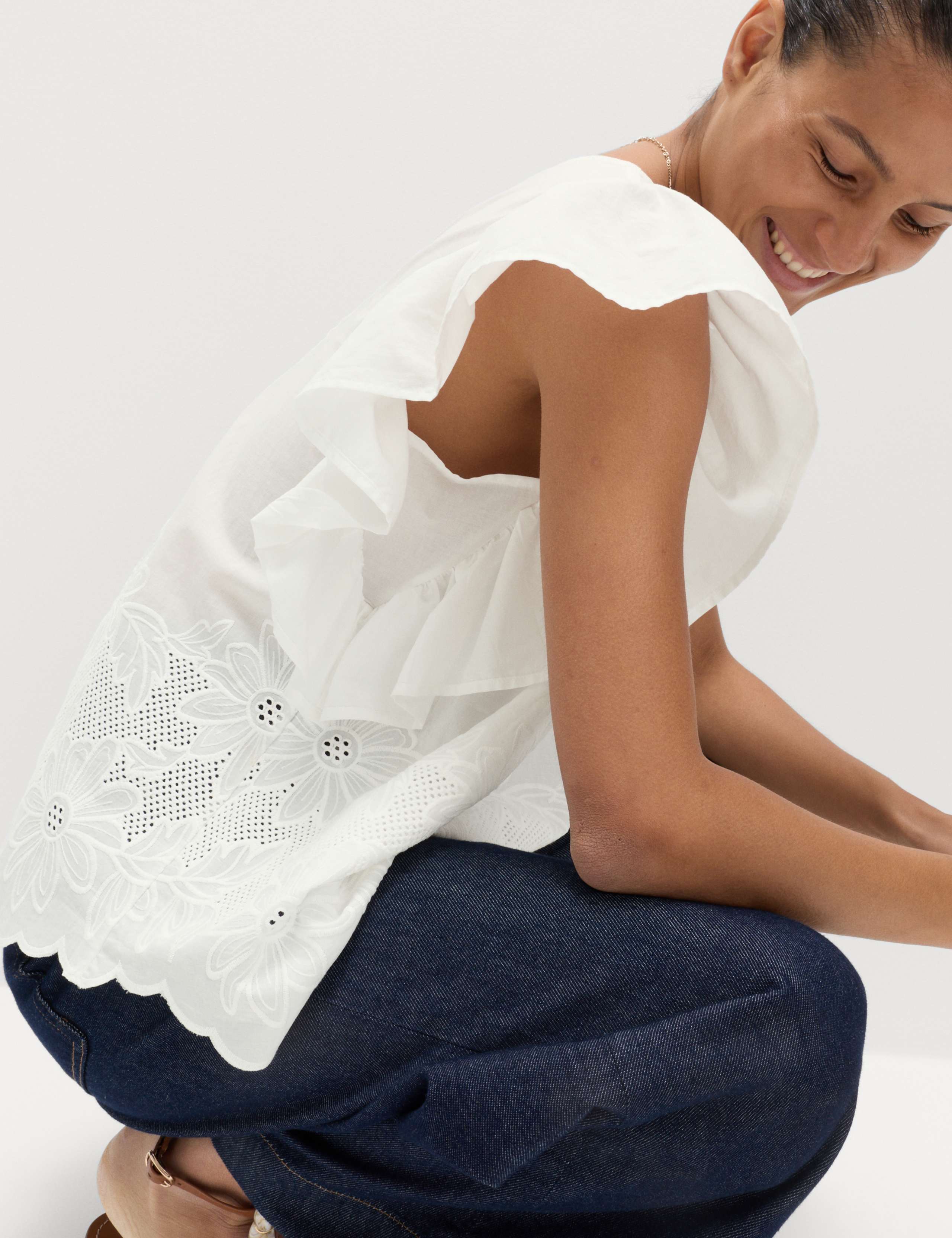 Pure Cotton Pintuck Embroidered Top 6 of 7