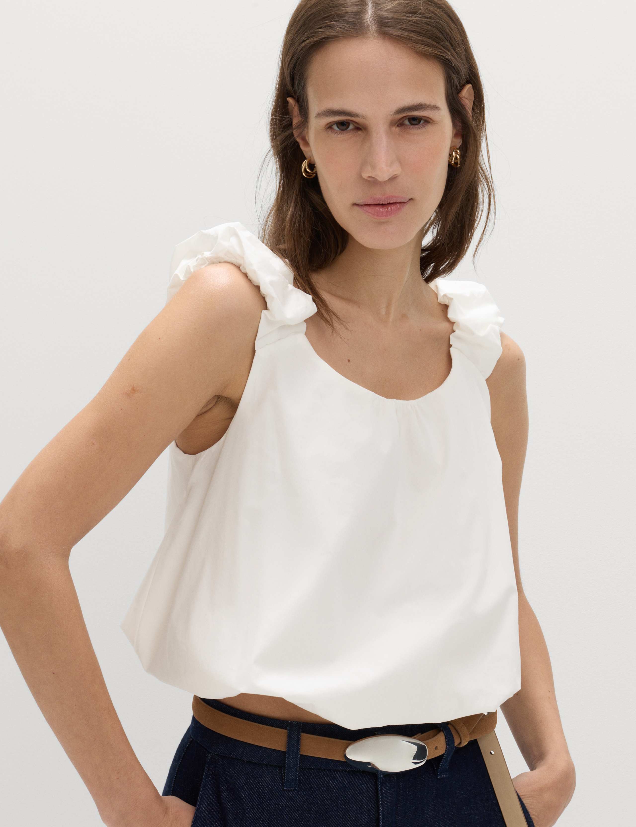 Pure Cotton Bubble Hem Puff Strap Top 5 of 6