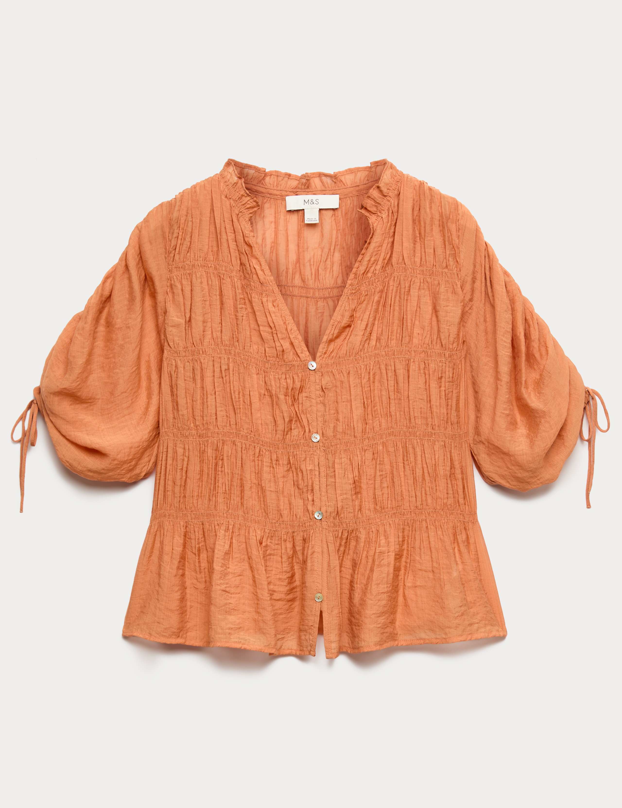 V-Neck Shirred Button Through Blouse 2 of 6
