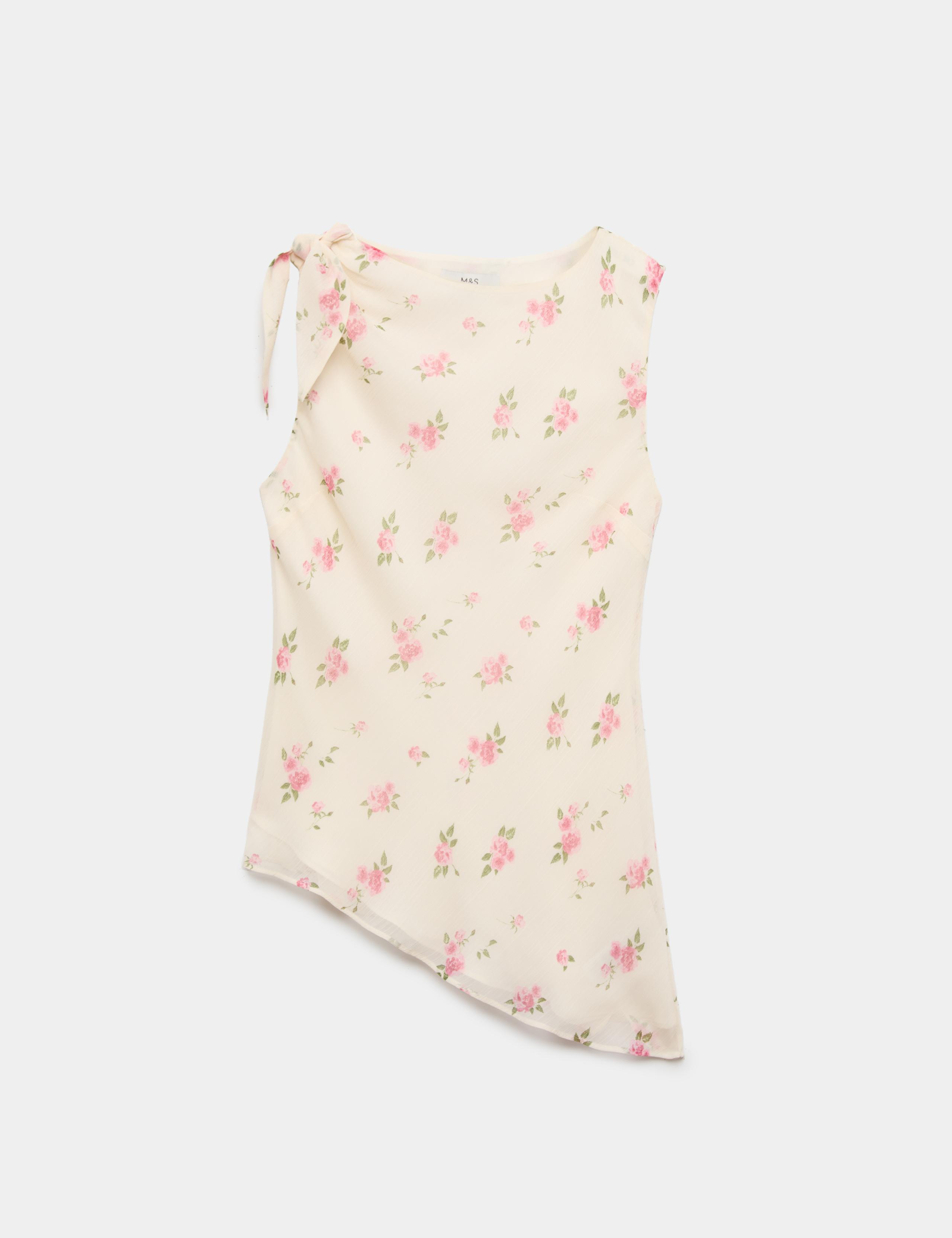 Floral Asymmetrical Knot Top 2 of 6