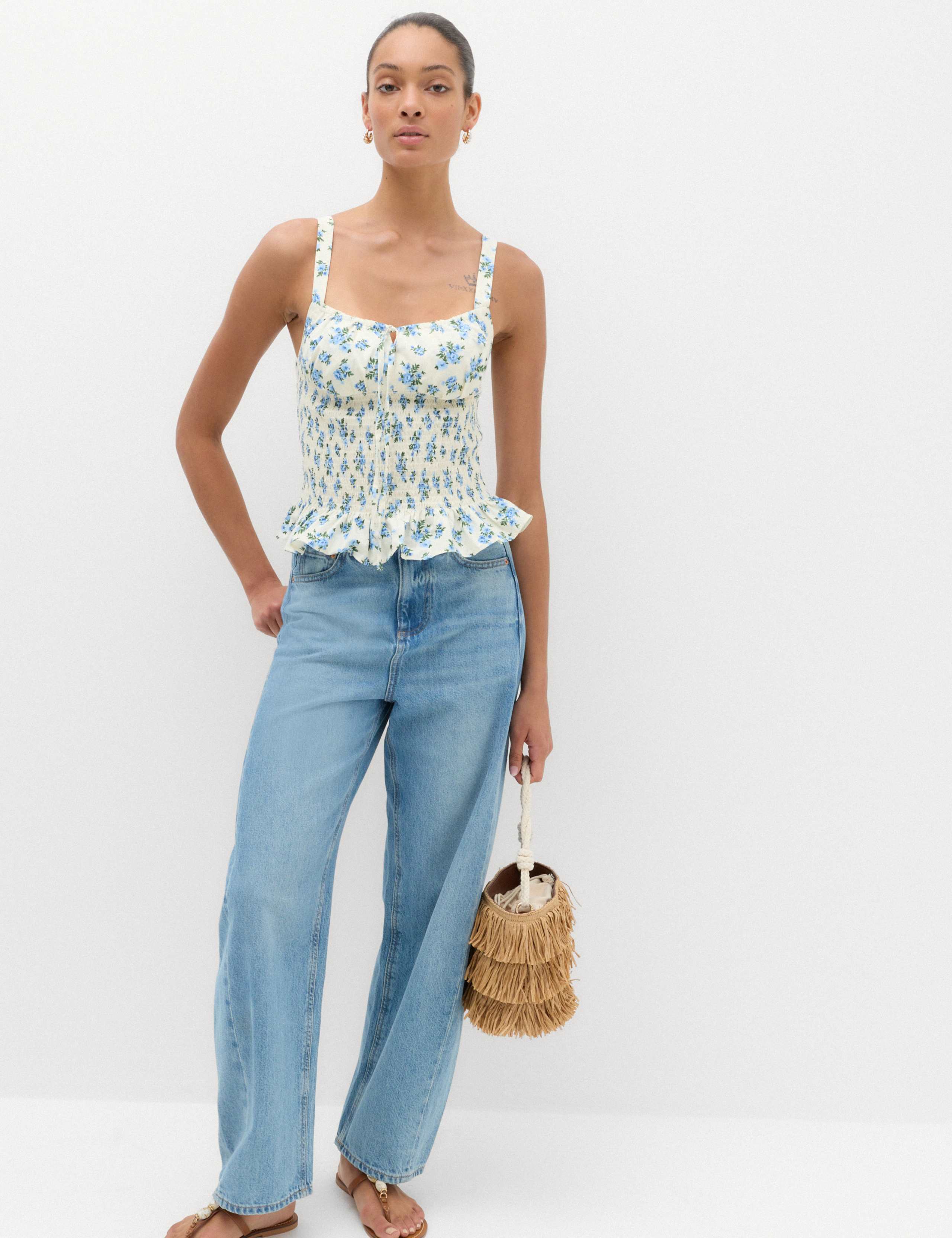 Pure Cotton Printed Shirred Cami Top 3 of 6