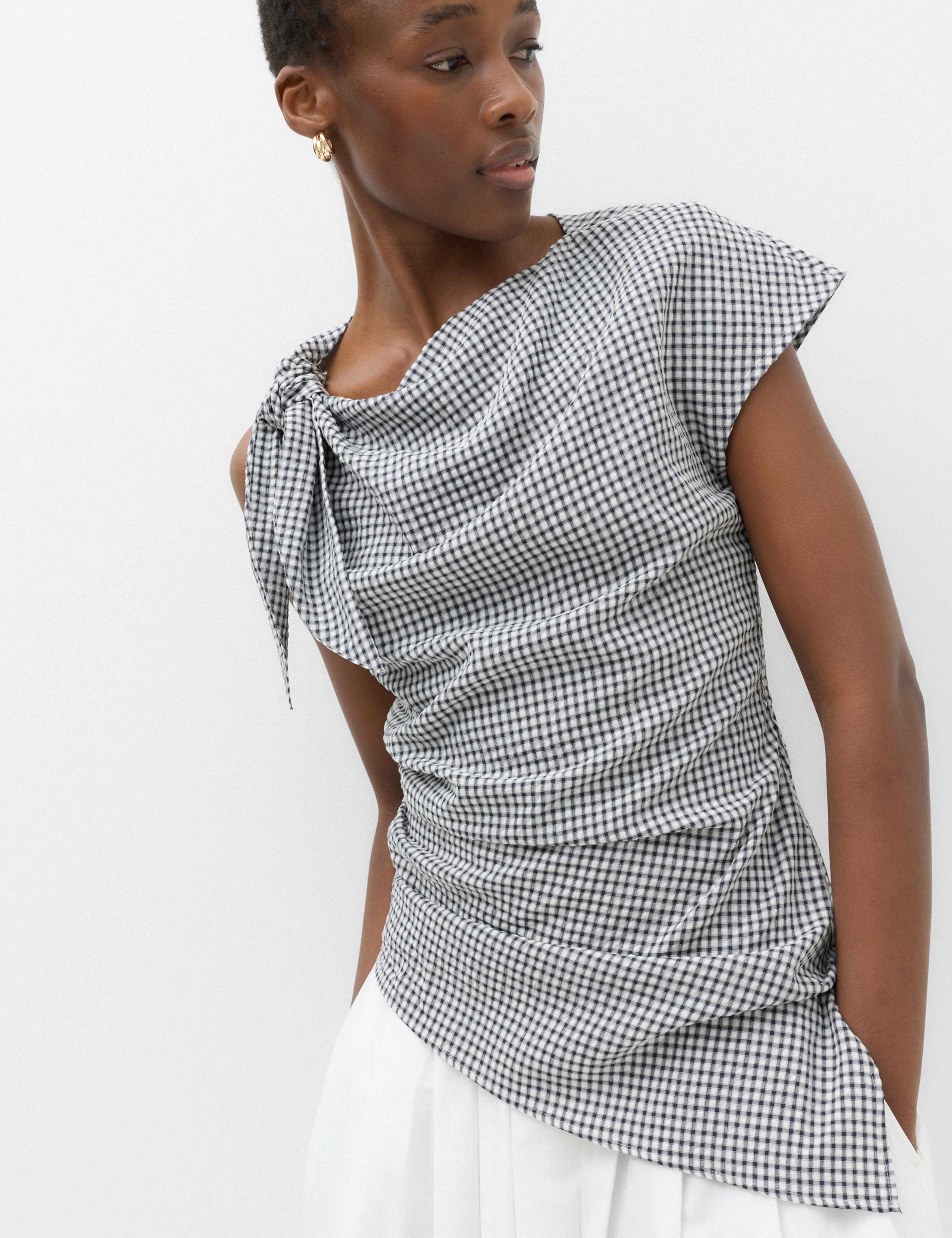 Lyocell Rich Gingham Draped Top 1 of 6