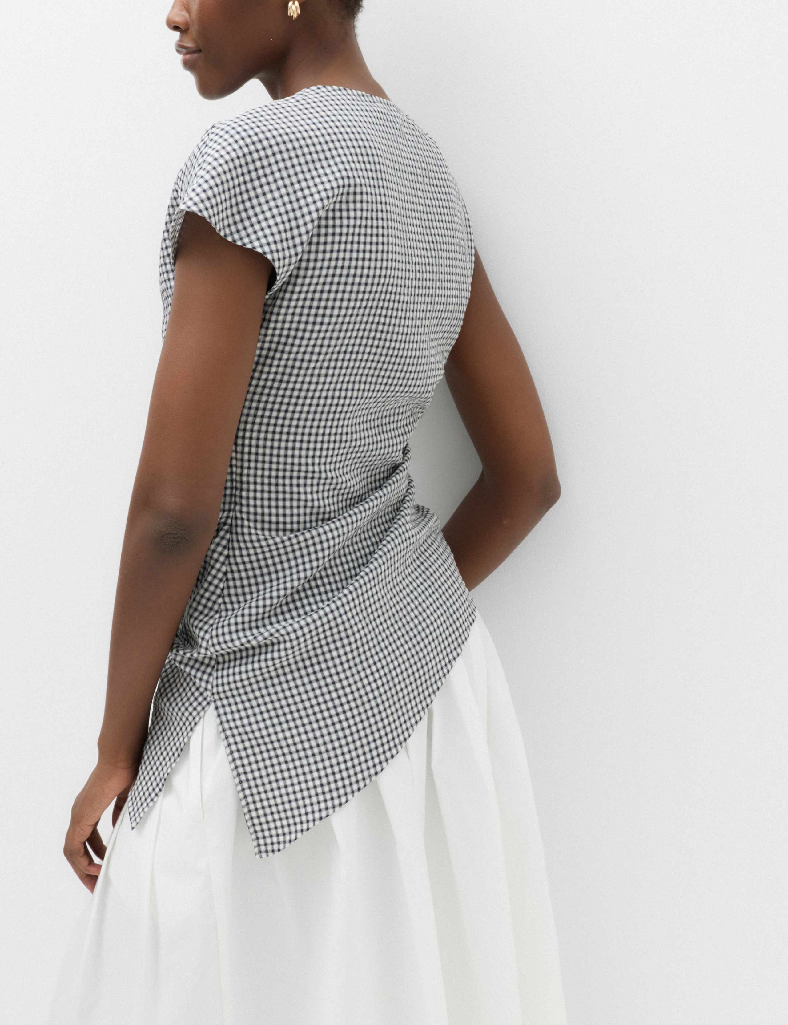 Lyocell Rich Gingham Draped Top 4 of 6