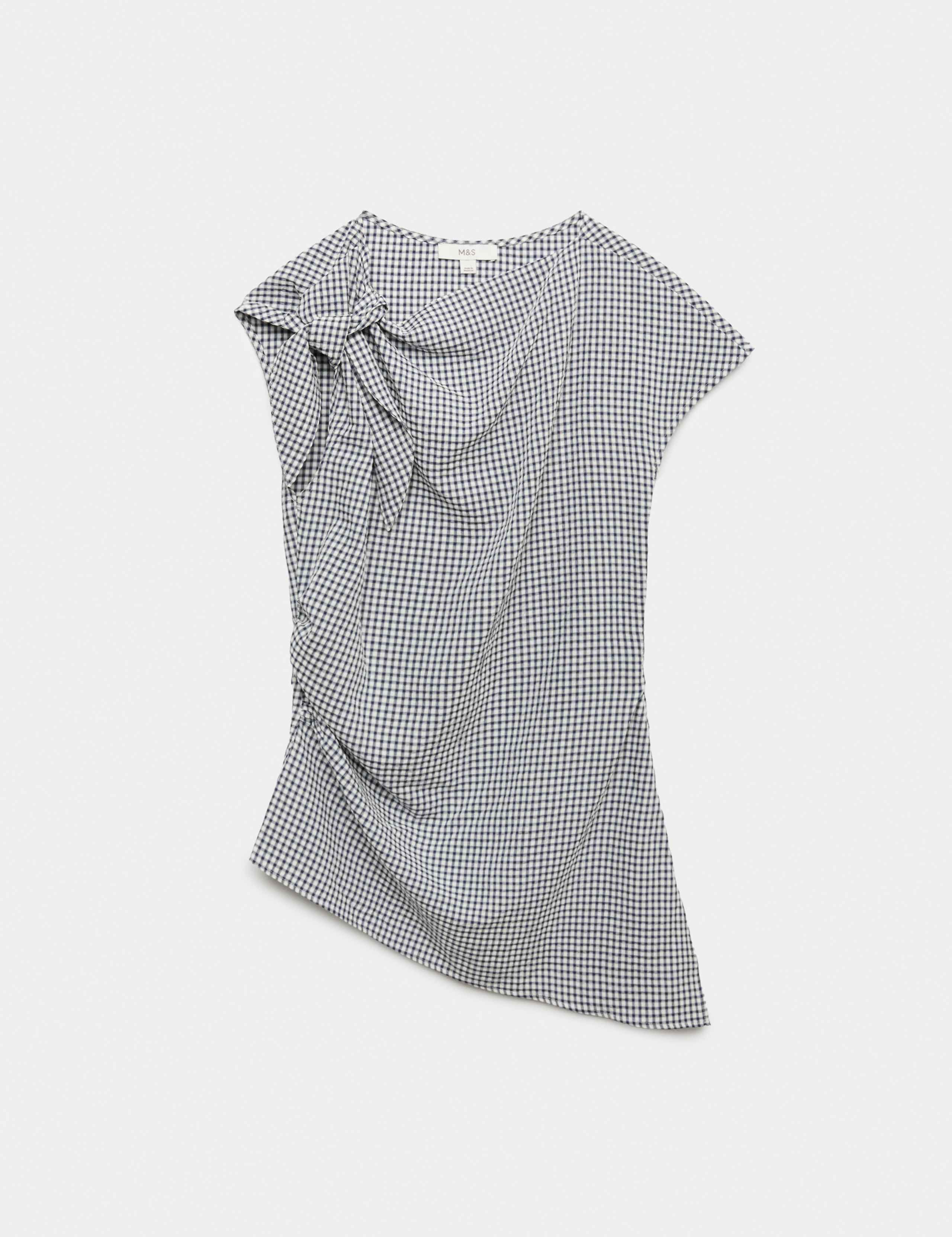 Lyocell Rich Gingham Draped Top 2 of 6