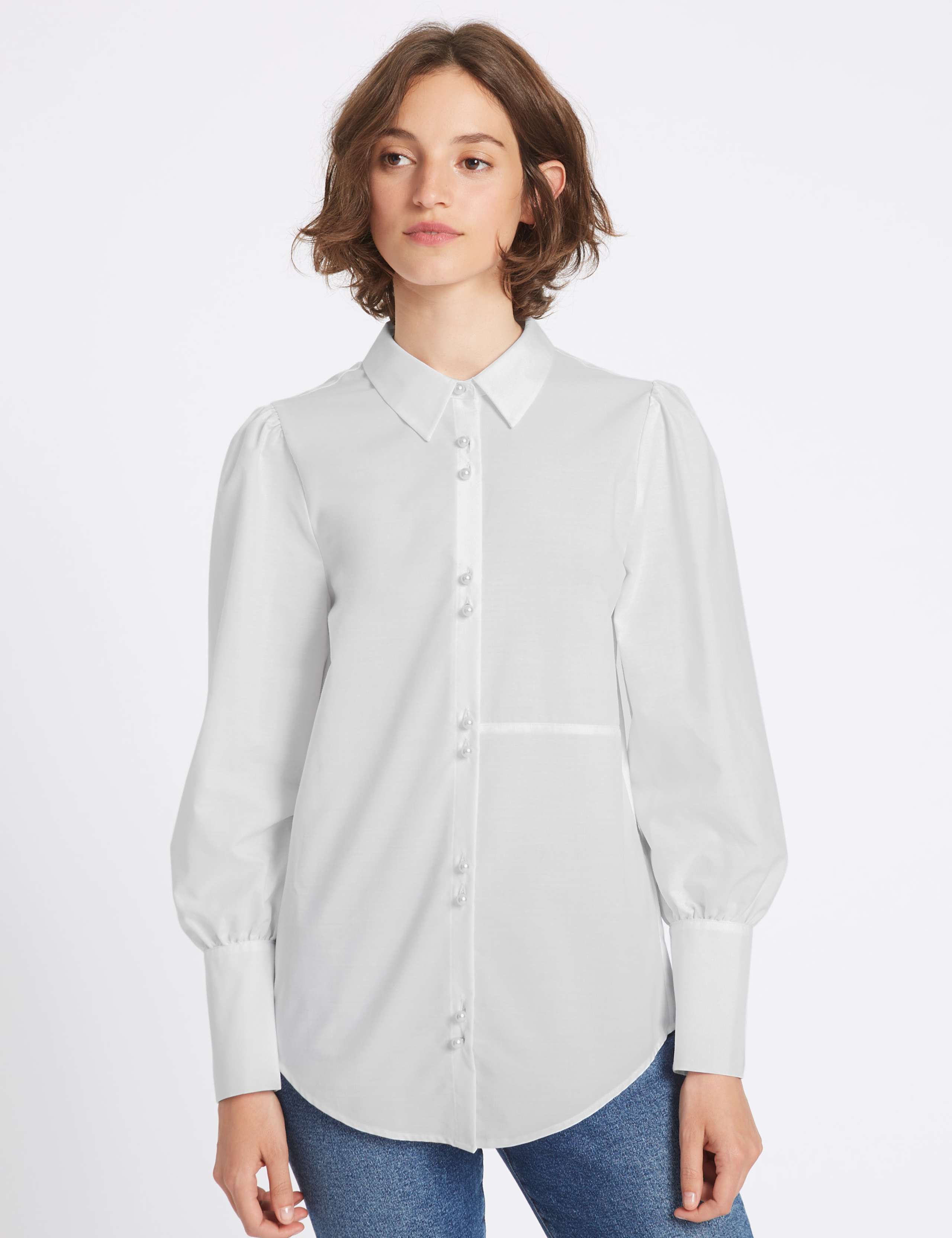 Cotton Blend Bubble Sleeve Shirt 1 of 5