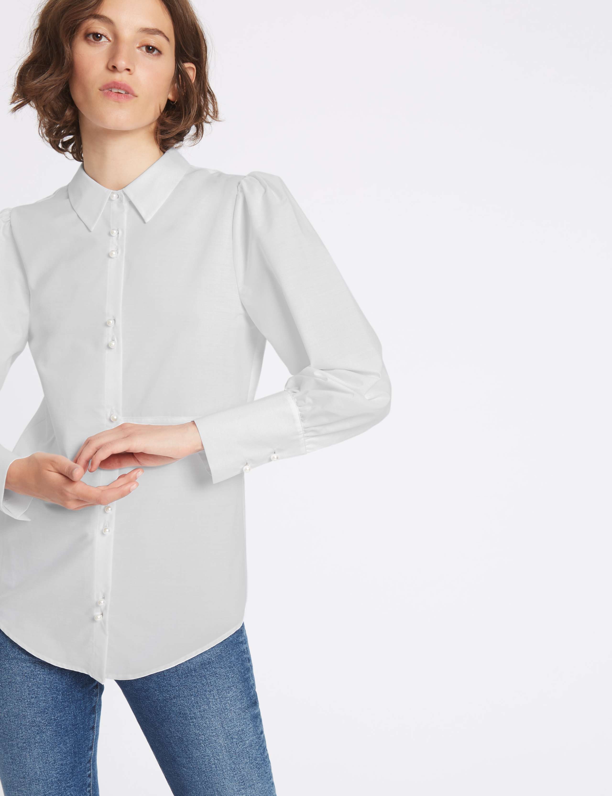 Cotton Blend Bubble Sleeve Shirt 3 of 5