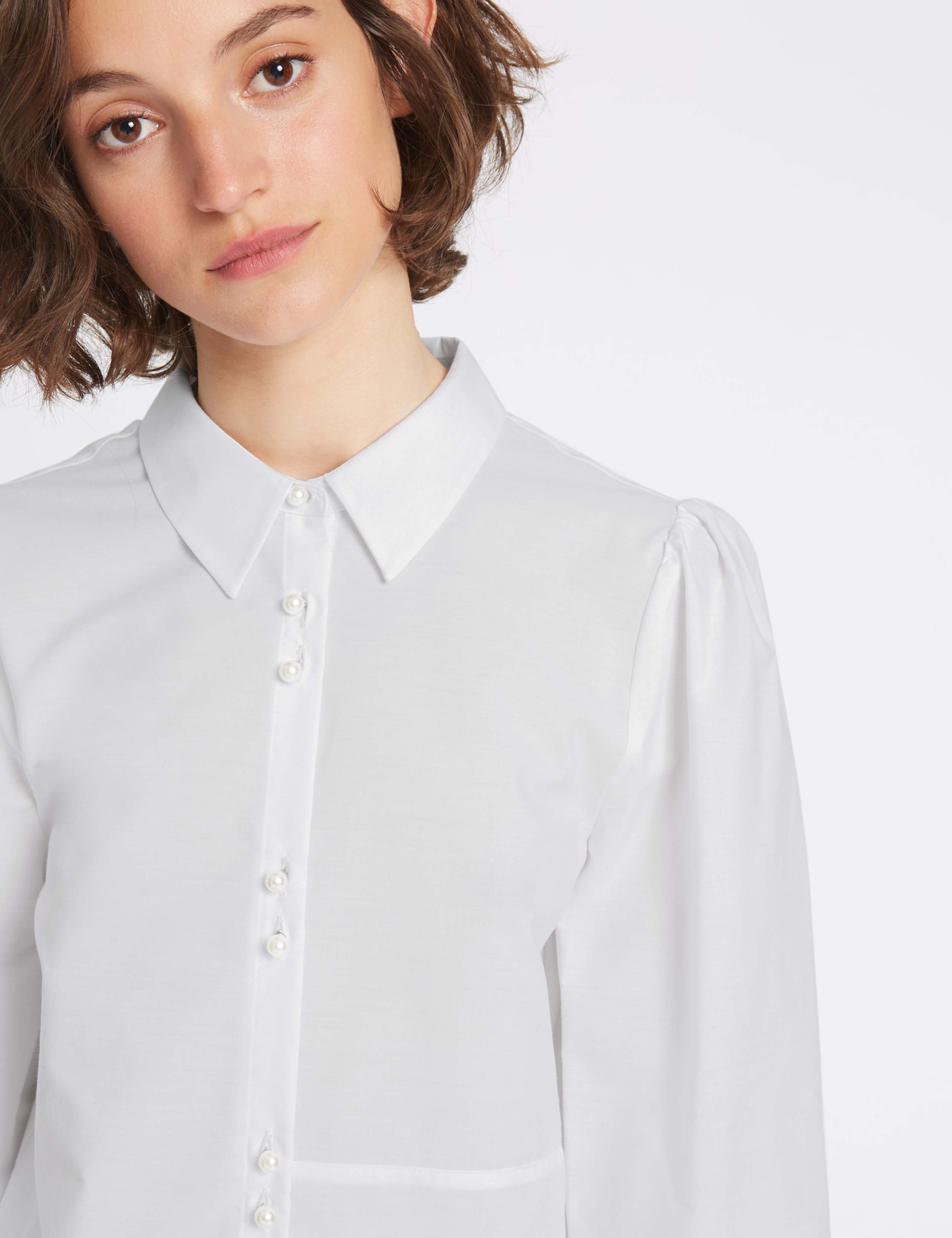 Cotton Blend Bubble Sleeve Shirt 4 of 5