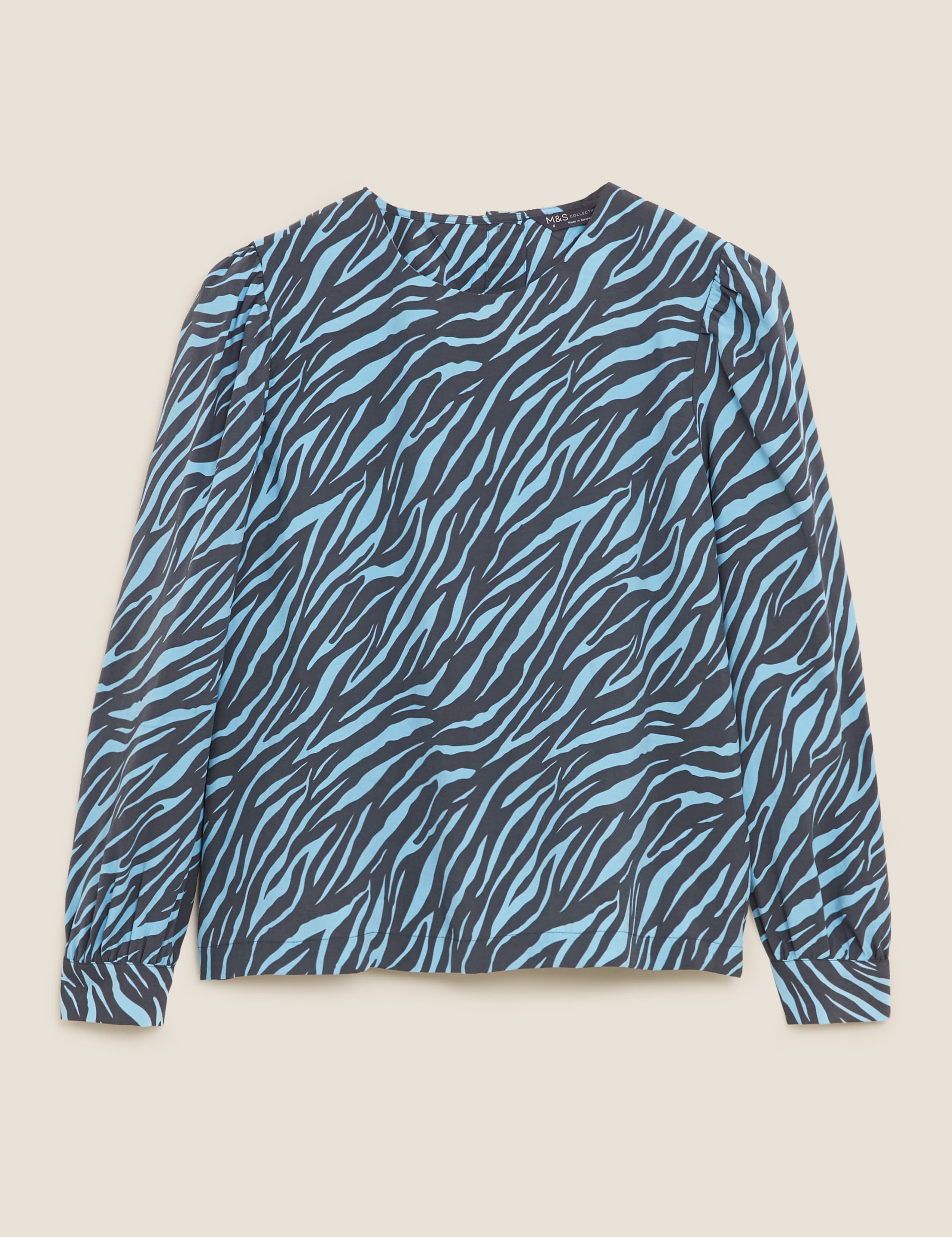 Zebra Print Round Neck Long Sleeve Blouse 2 of 5