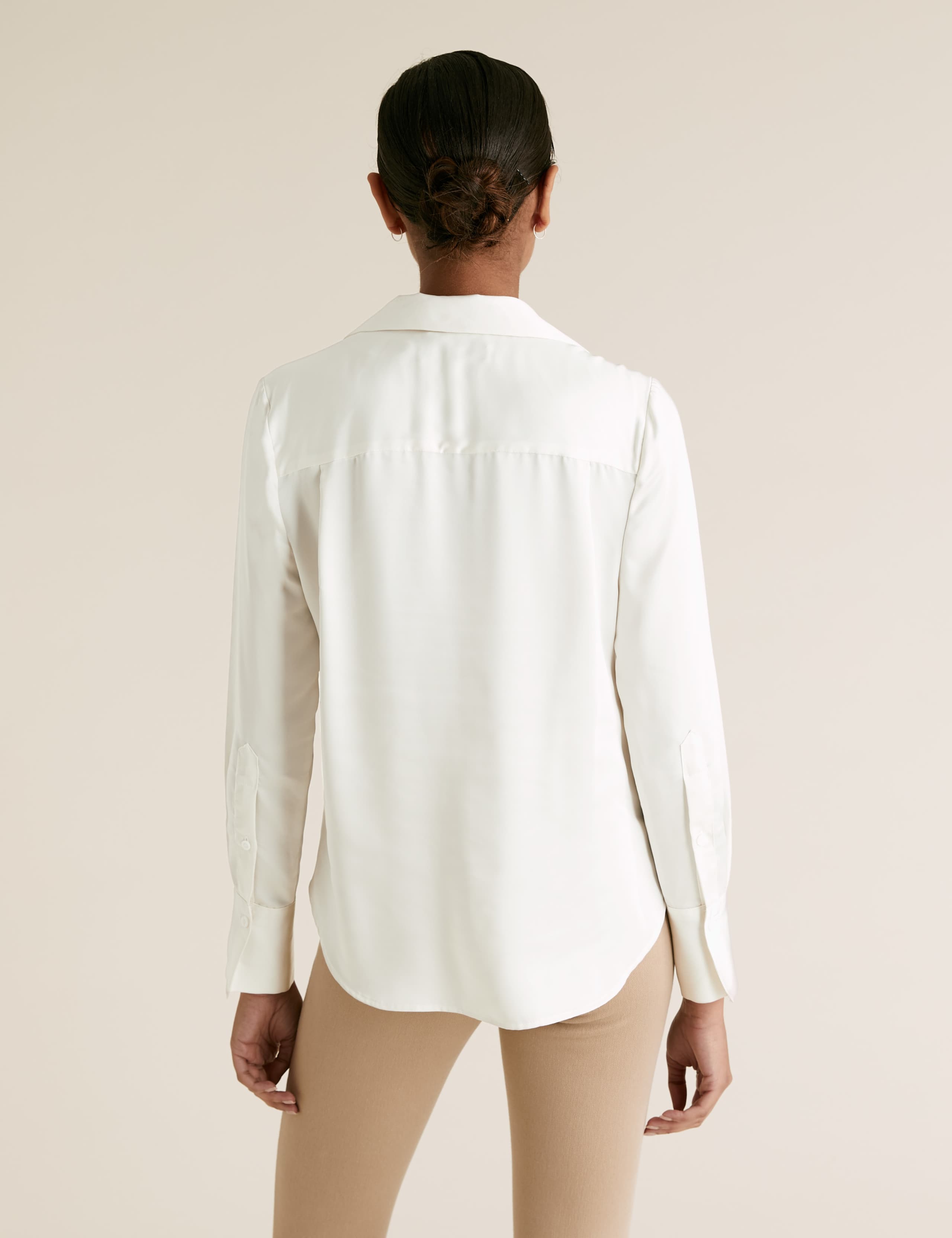 Satin Collared V-Neck Long Sleeve Blouse 4 of 4
