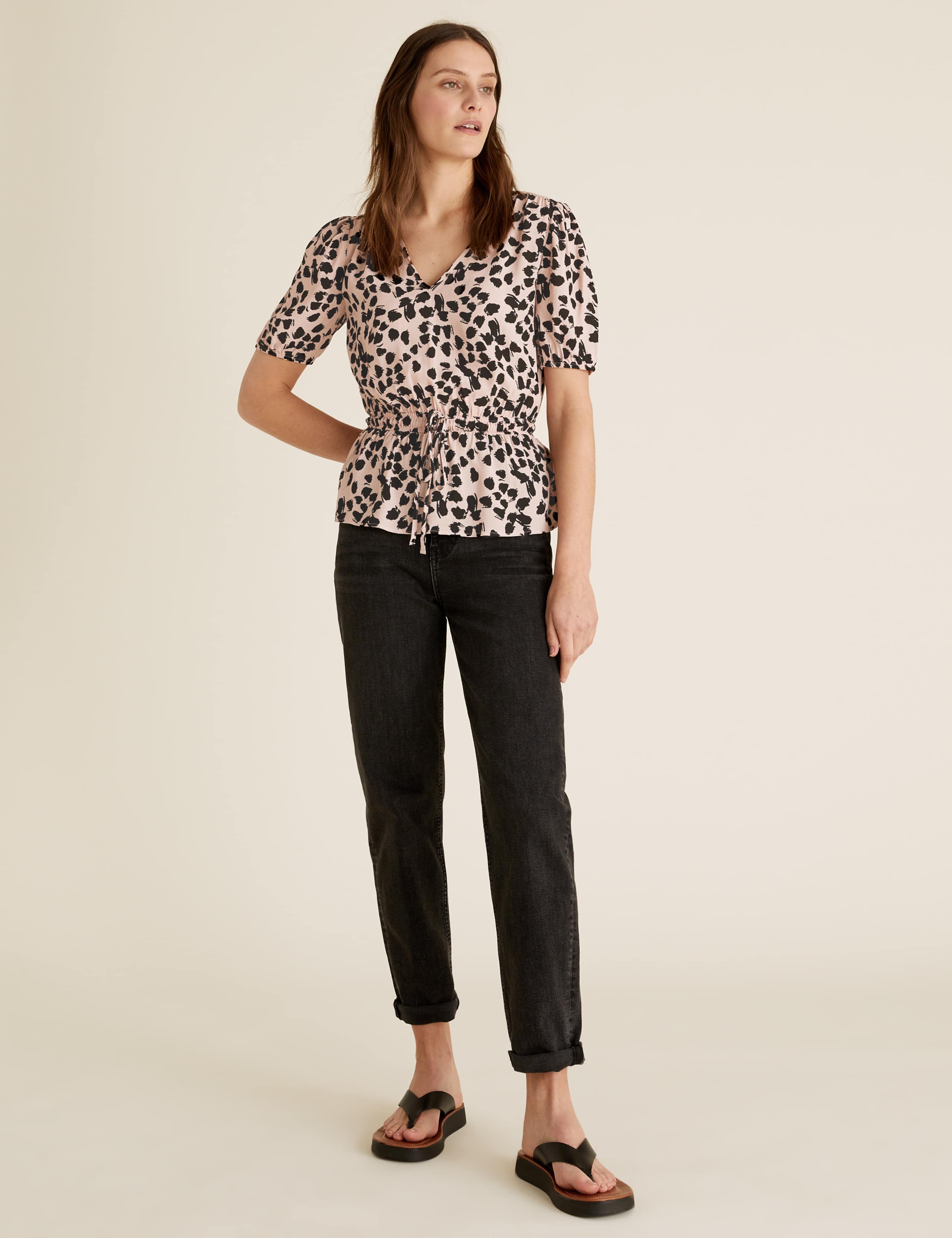 Animal Print V-Neck Short Sleeve Peplum Top 3 of 5