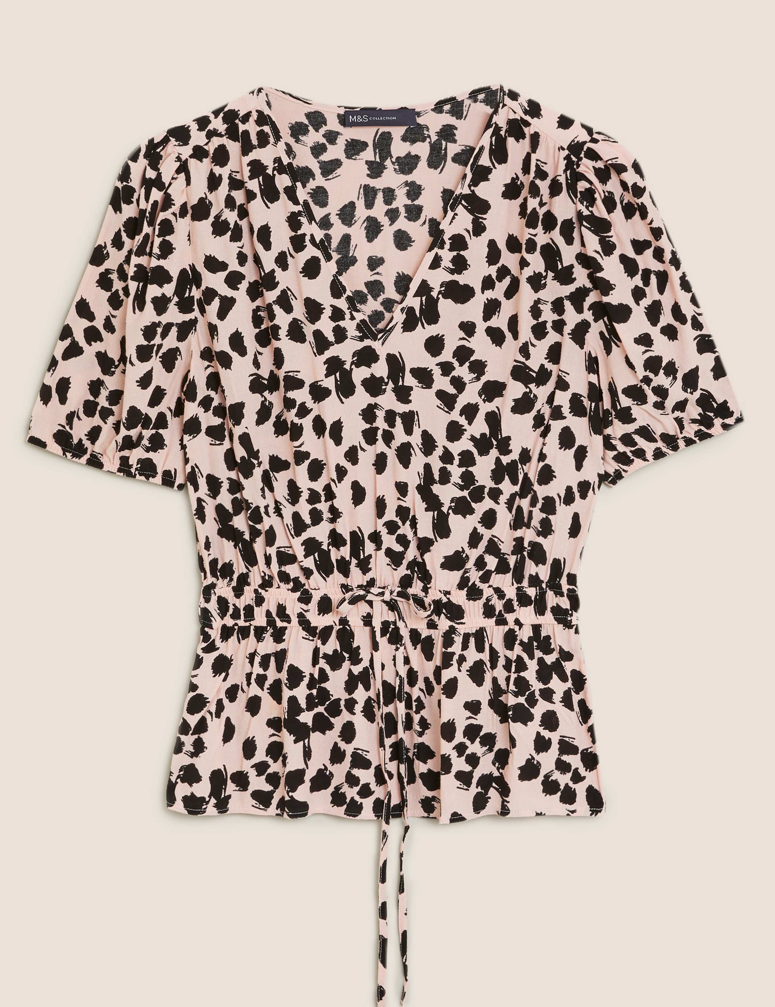 Animal Print V-Neck Short Sleeve Peplum Top 2 of 5