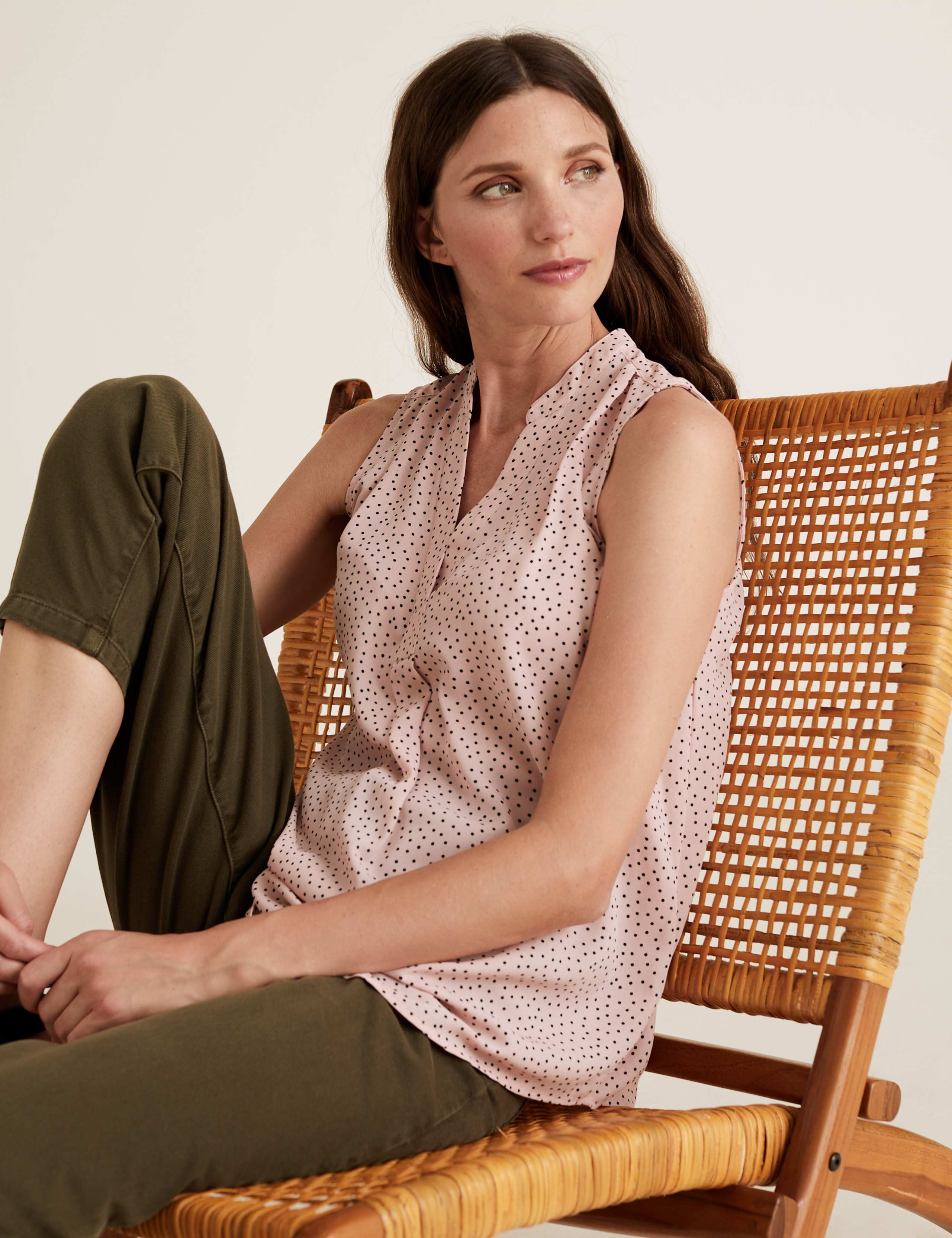 Polka Dot V-Neck Sleeveless Shell Top 1 of 4