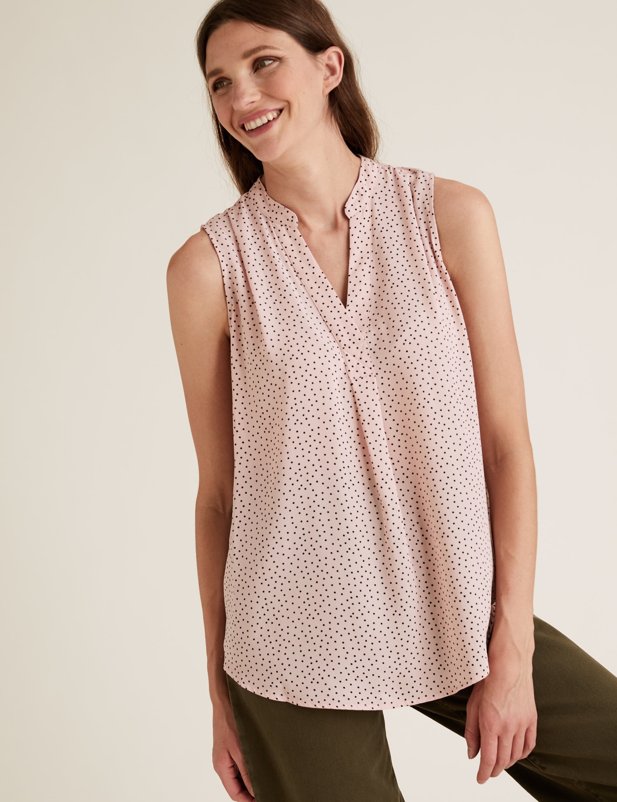 Polka Dot V-Neck Sleeveless Shell Top 3 of 4