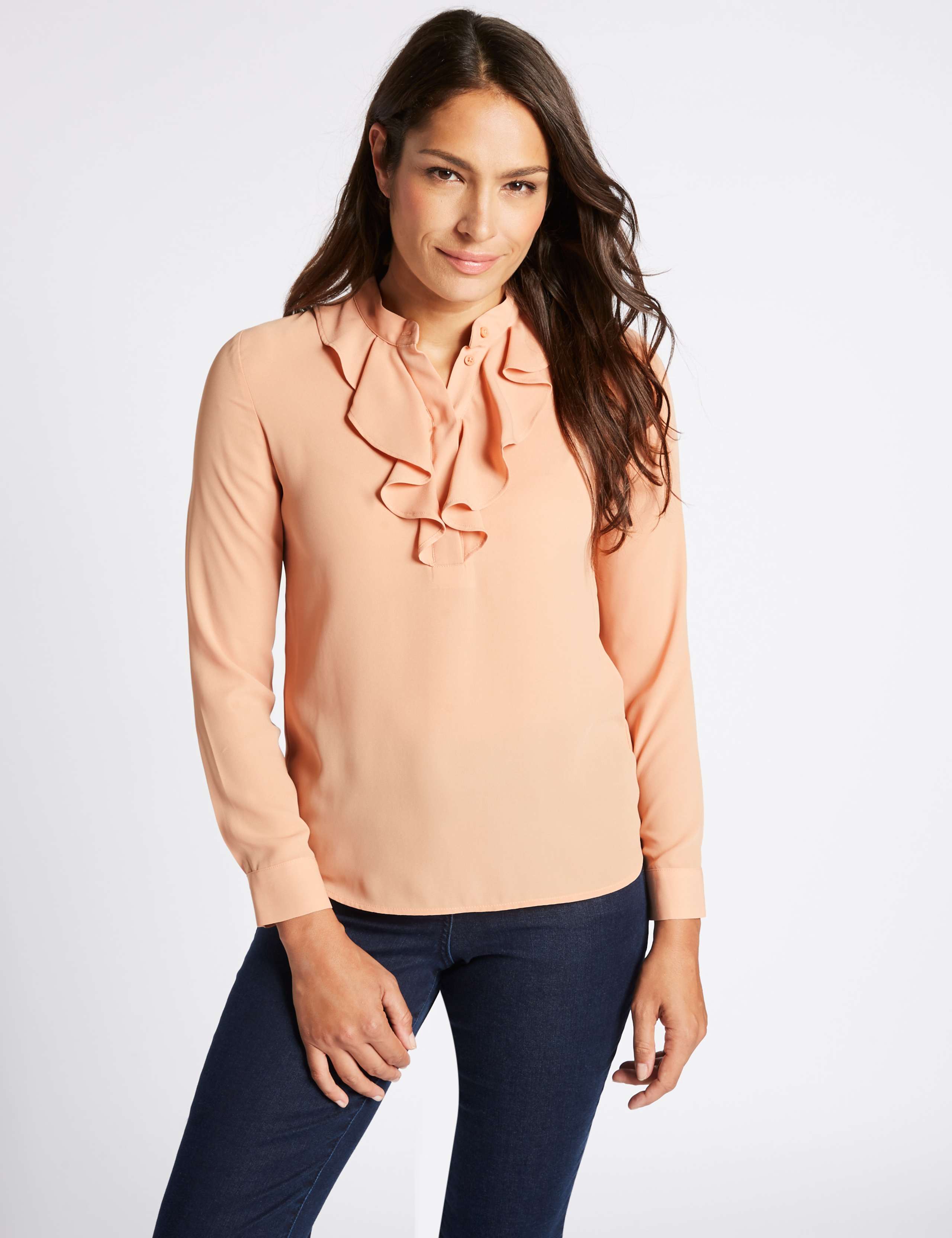 Frill Round Neck Long Sleeve Blouse 1 of 4