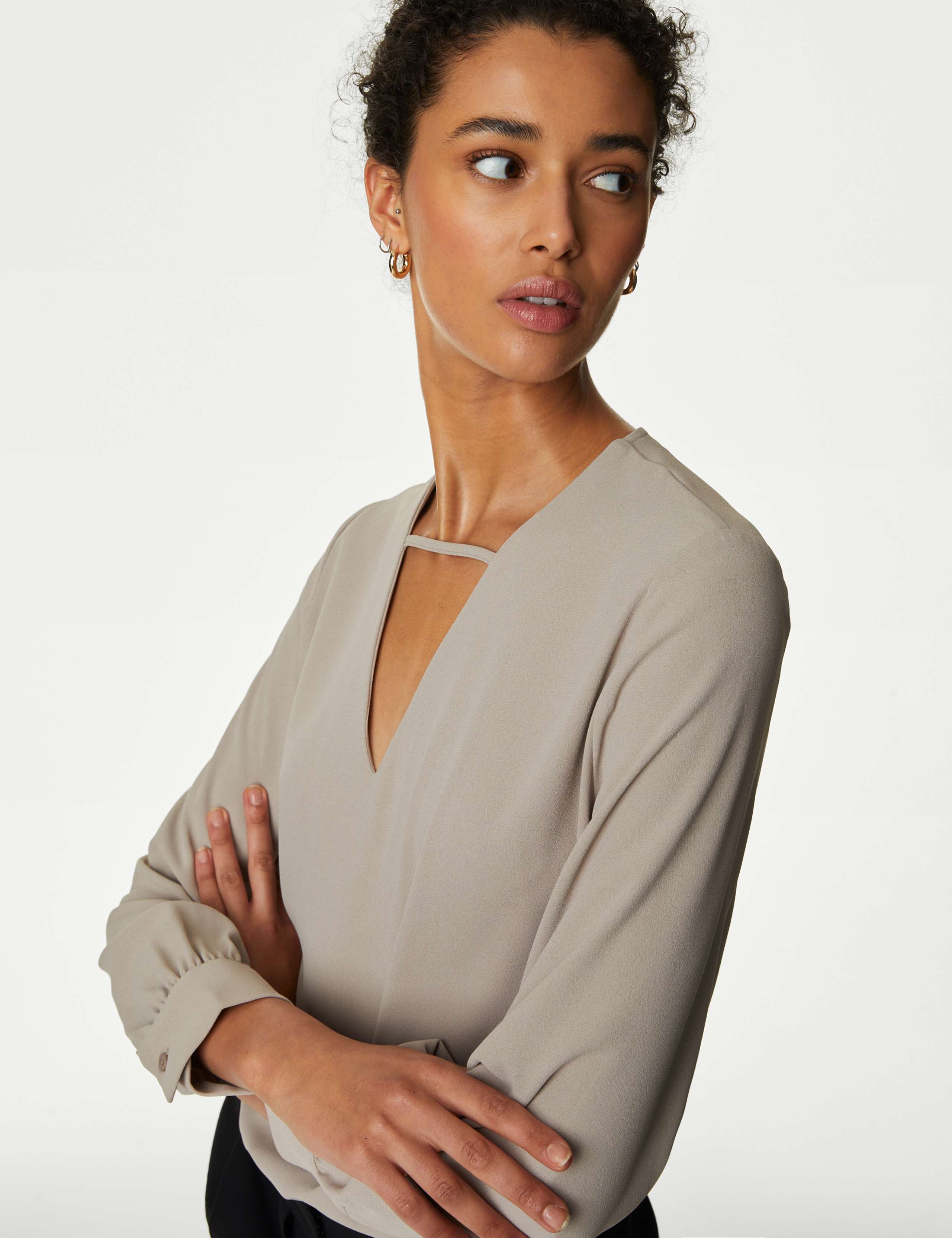 V-Neck Cutwork Detail Popover Blouse 1 of 5