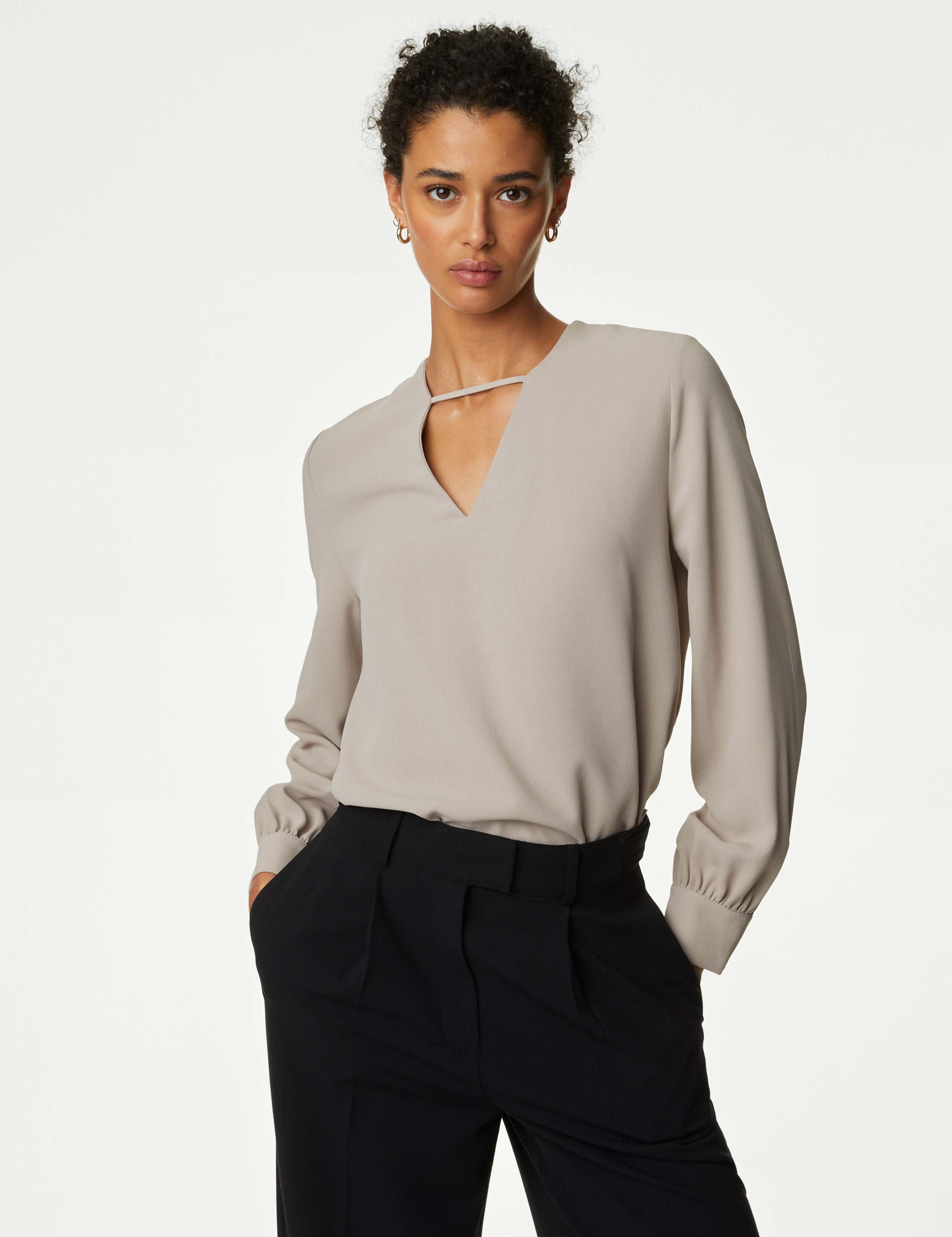 V-Neck Cutwork Detail Popover Blouse 4 of 5