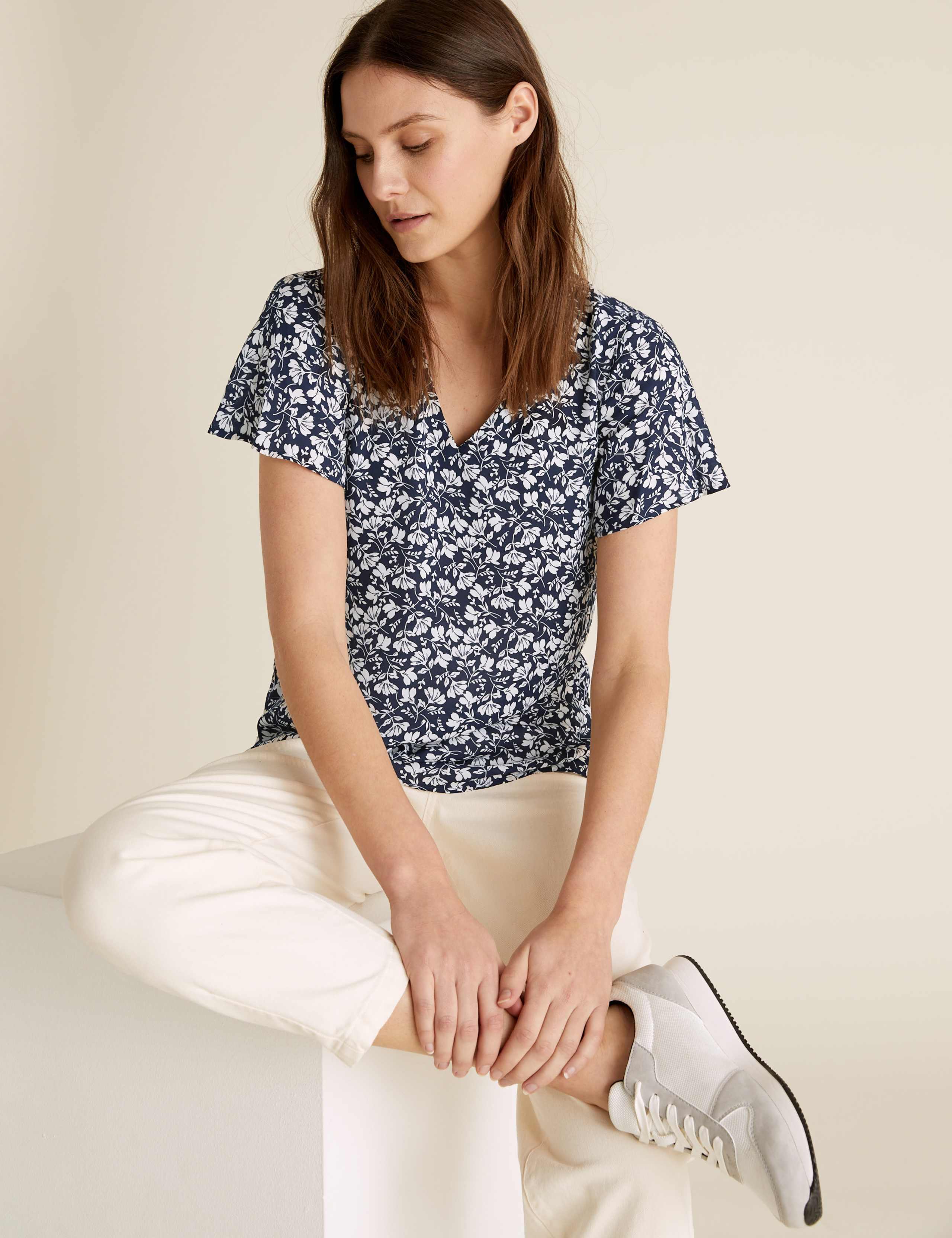 Floral V-Neck Flutter Sleeve Top 1 of 5