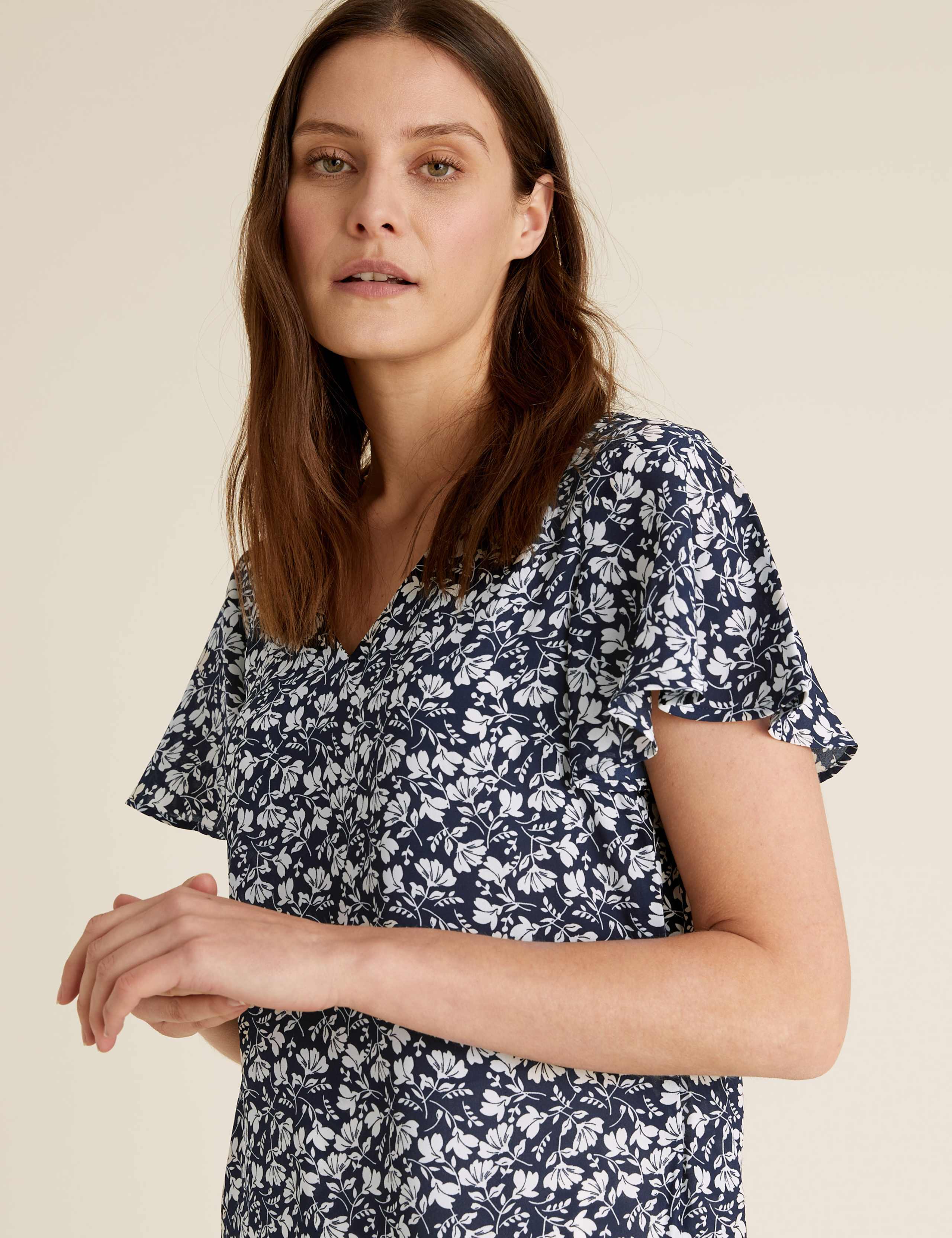 Floral V-Neck Flutter Sleeve Top 5 of 5