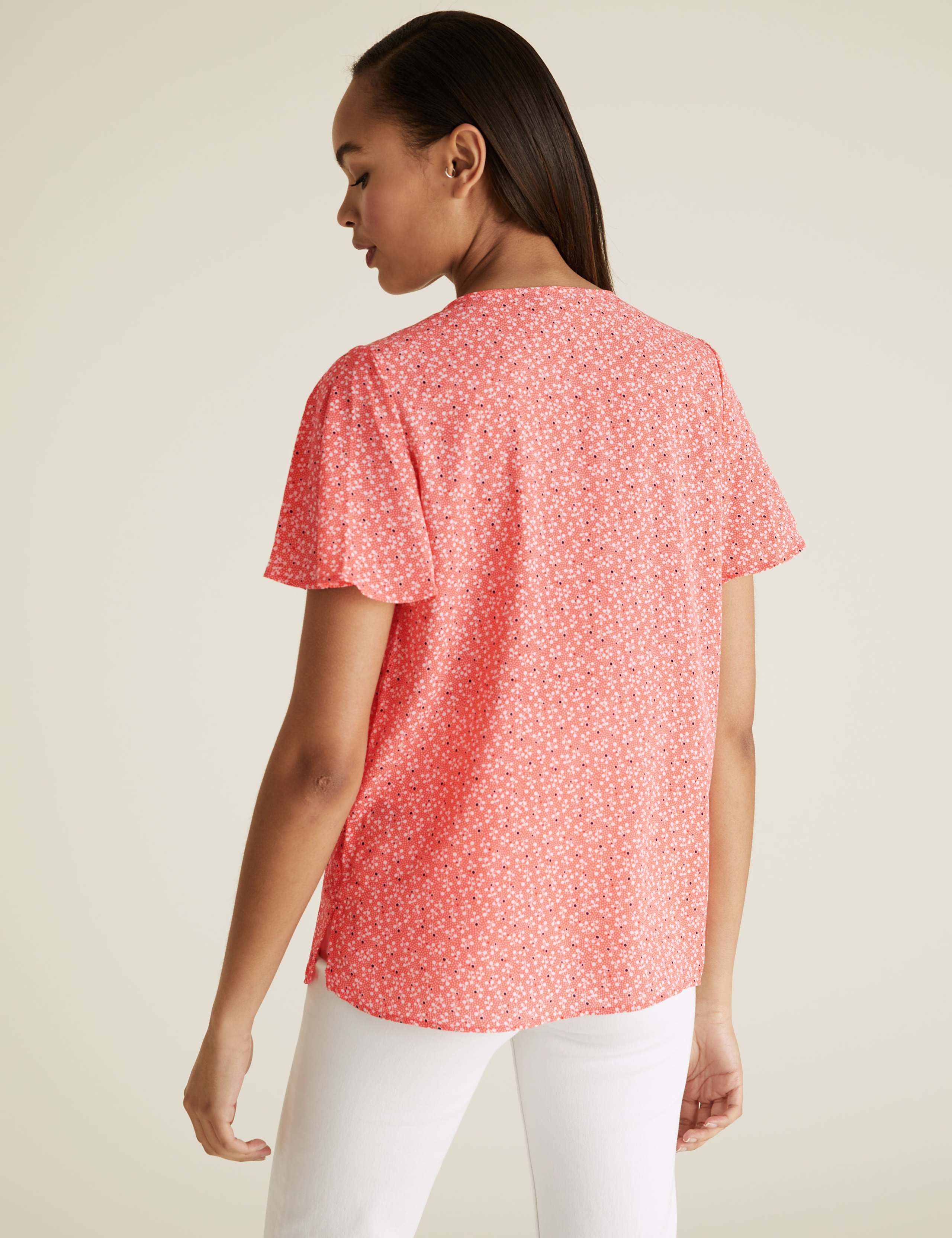 Ditsy Floral V-Neck Flutter Sleeve Top 4 of 4