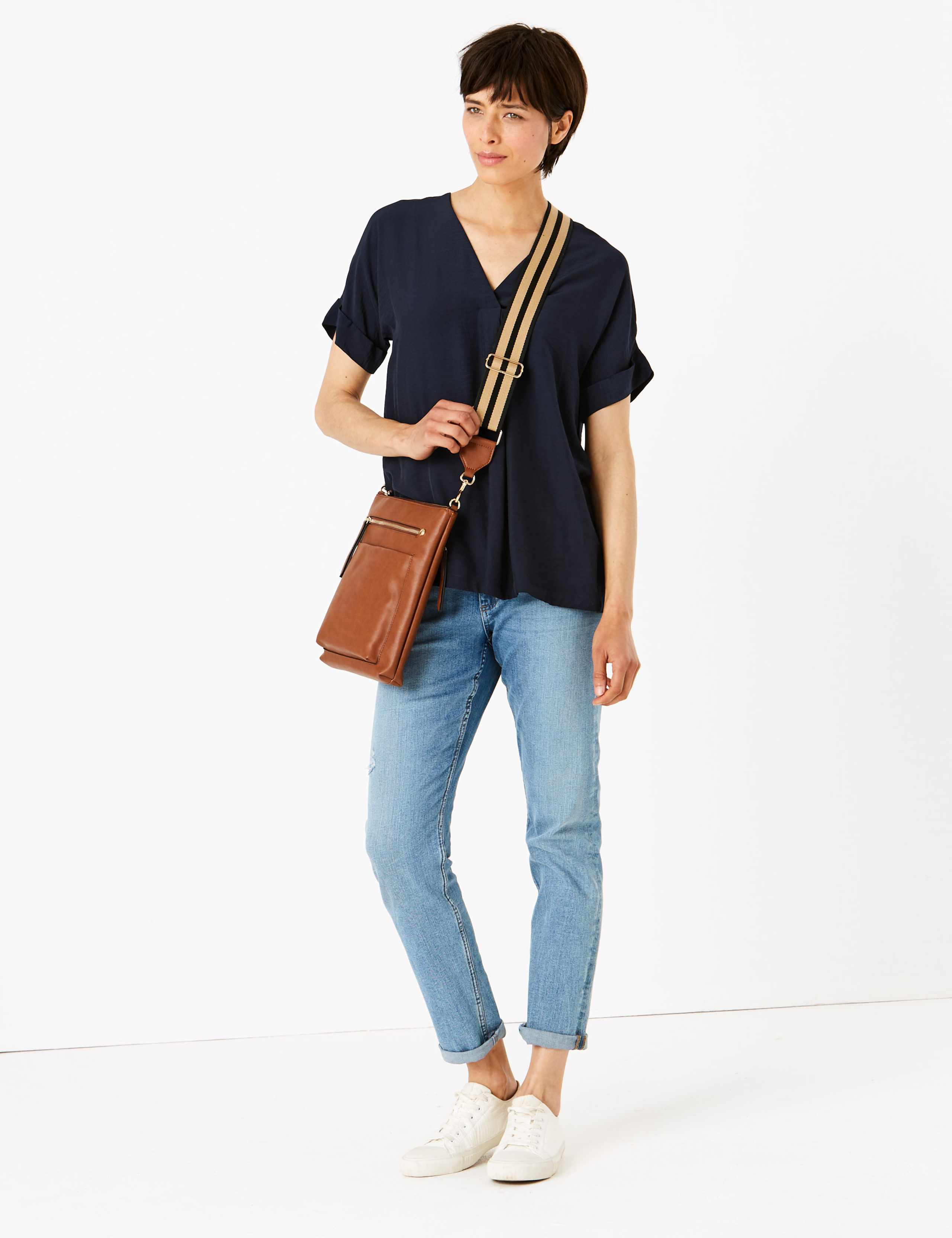 V-Neck Longline Short Sleeve Popover Blouse 5 of 5