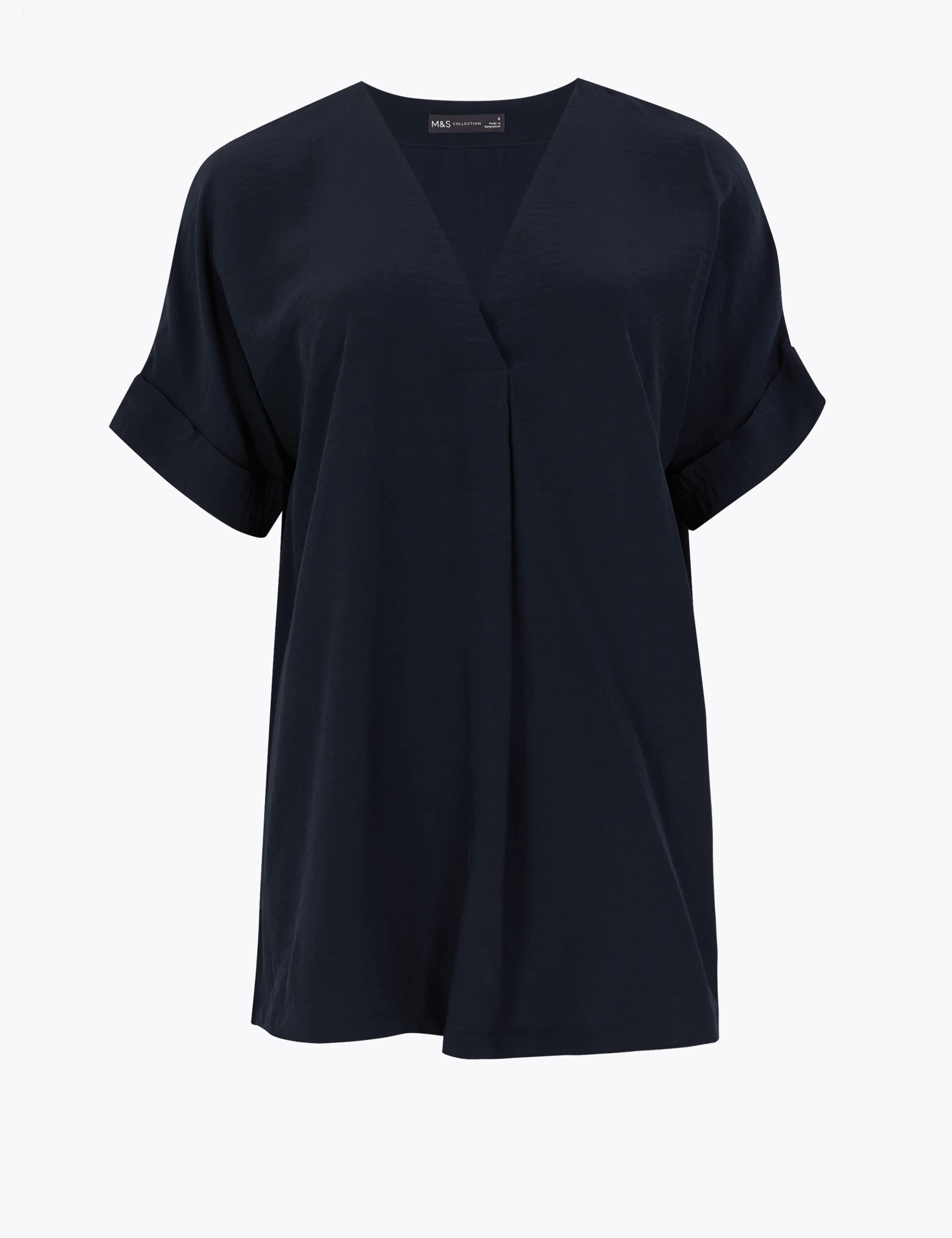 V-Neck Longline Short Sleeve Popover Blouse 2 of 5