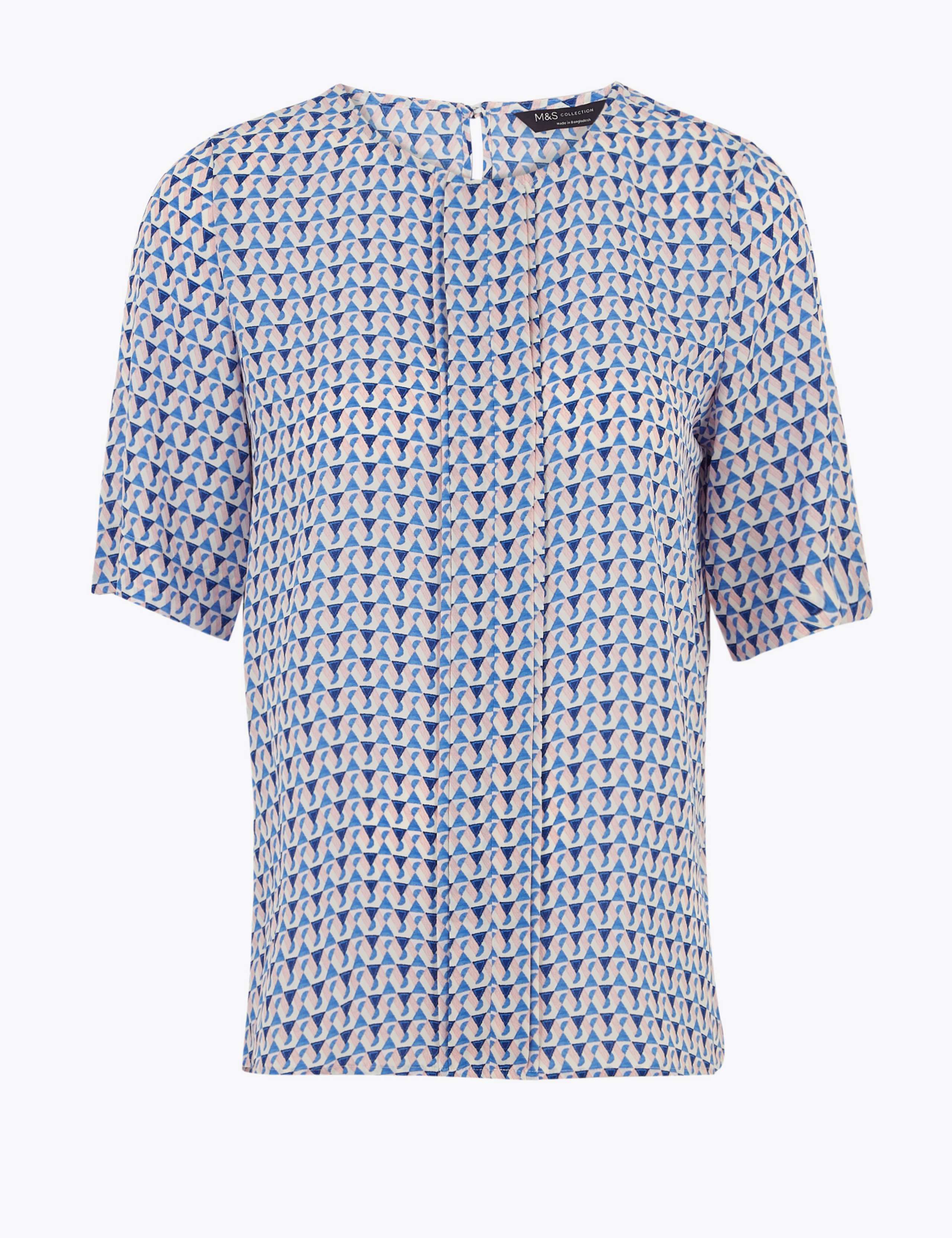 PETITE Geometric Short Sleeve Blouse 1 of 1