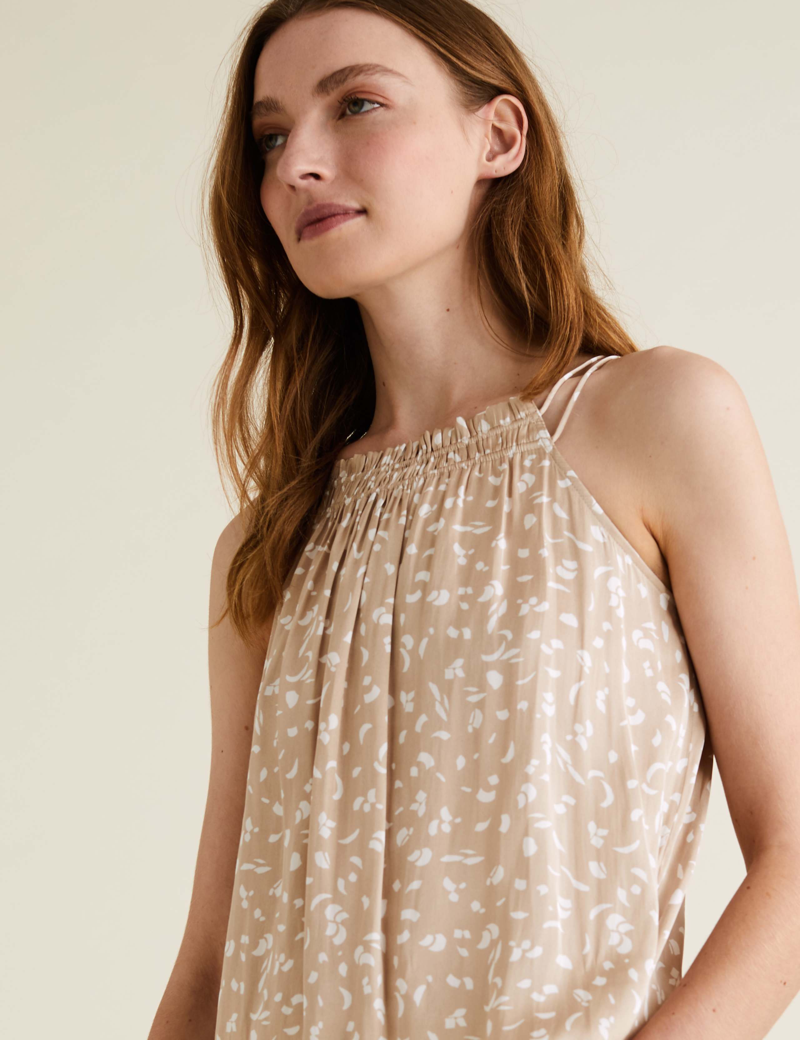 Satin Printed Gathered Neck Camisole Top 3 of 4