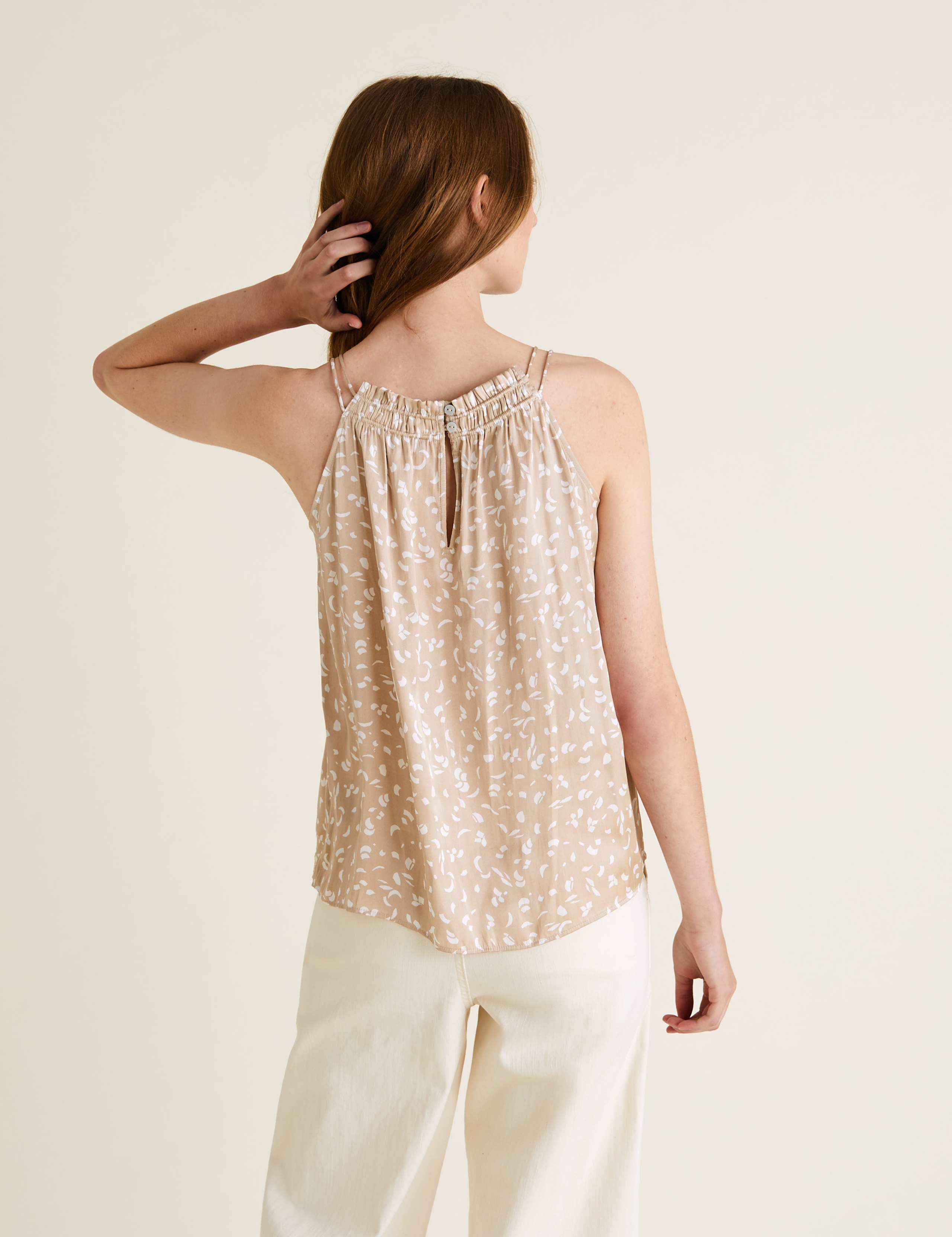 Satin Printed Gathered Neck Camisole Top 4 of 4