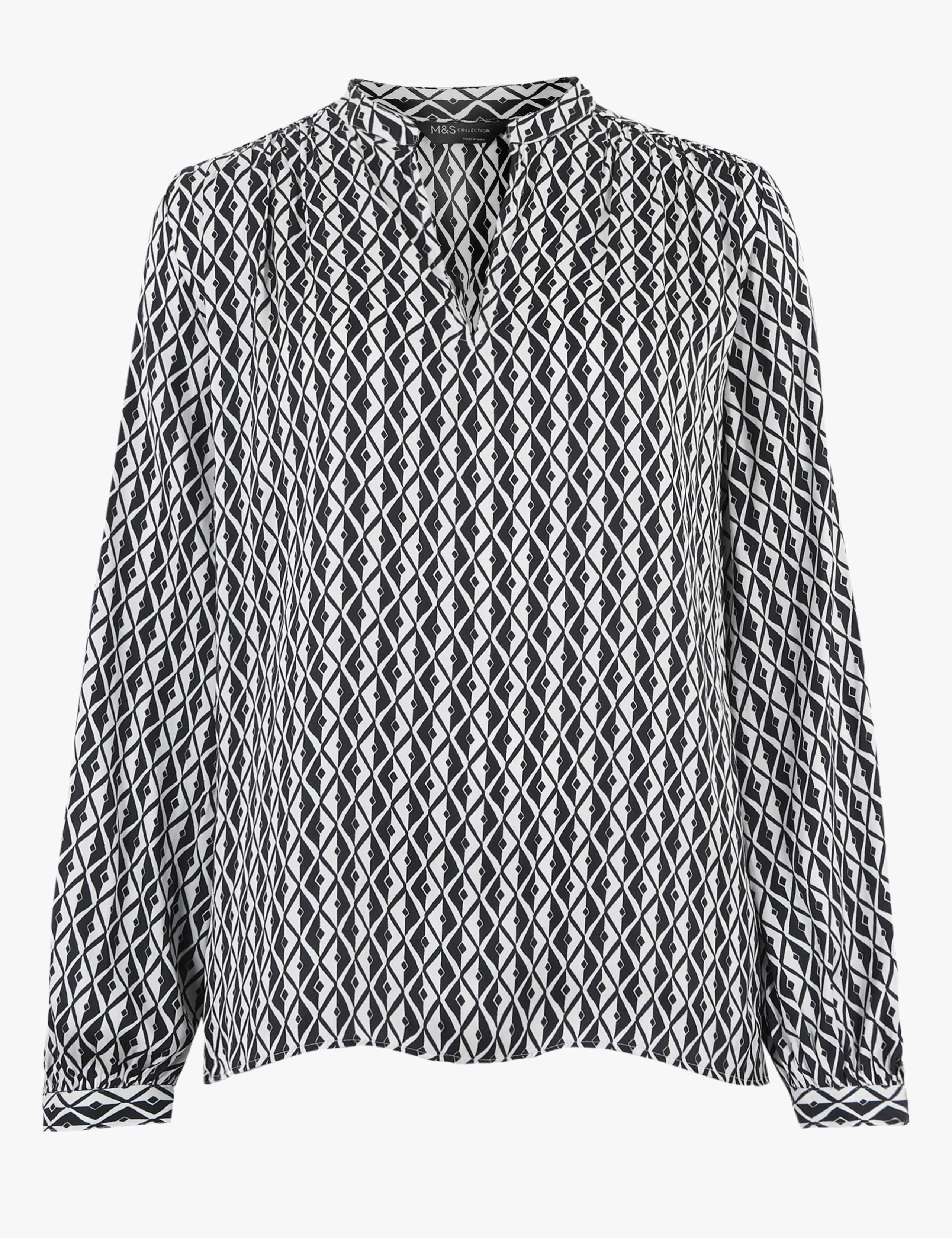 Satin Geometric V-Neck Popover Blouse 1 of 1