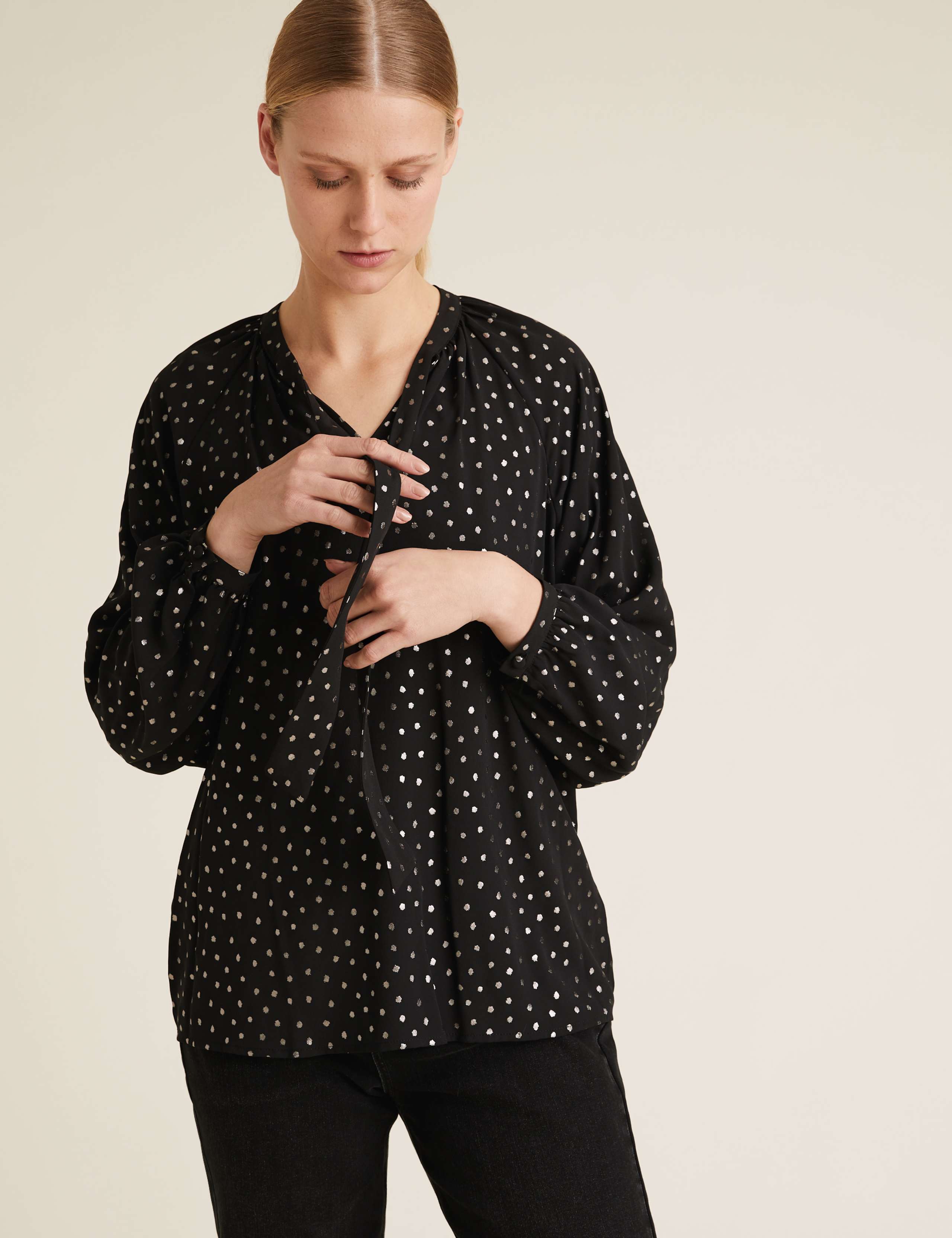 Metallic Polka Dot Long Sleeve Blouse 3 of 5