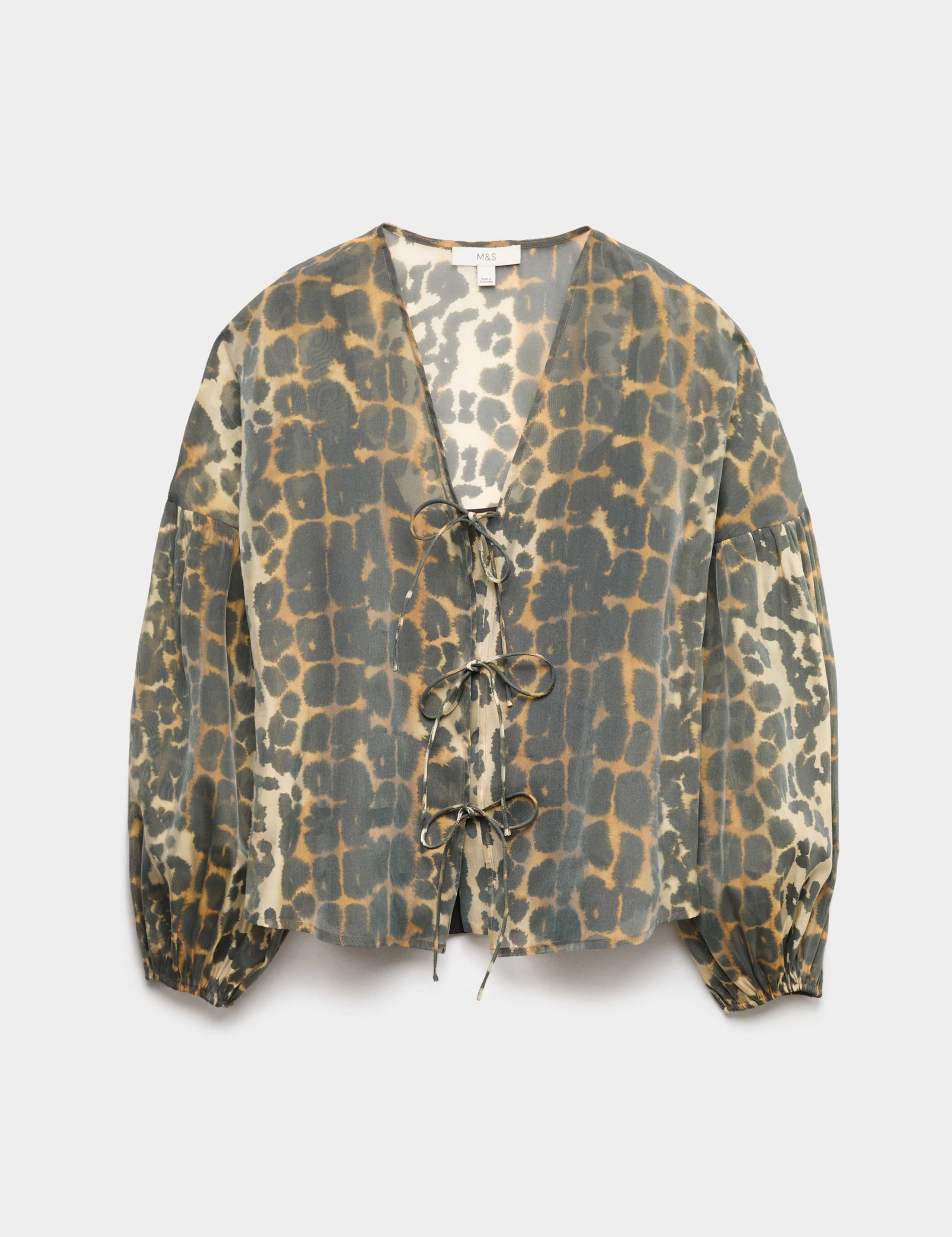 Organza Animal Print V-Neck Tie Front Top 2 of 5