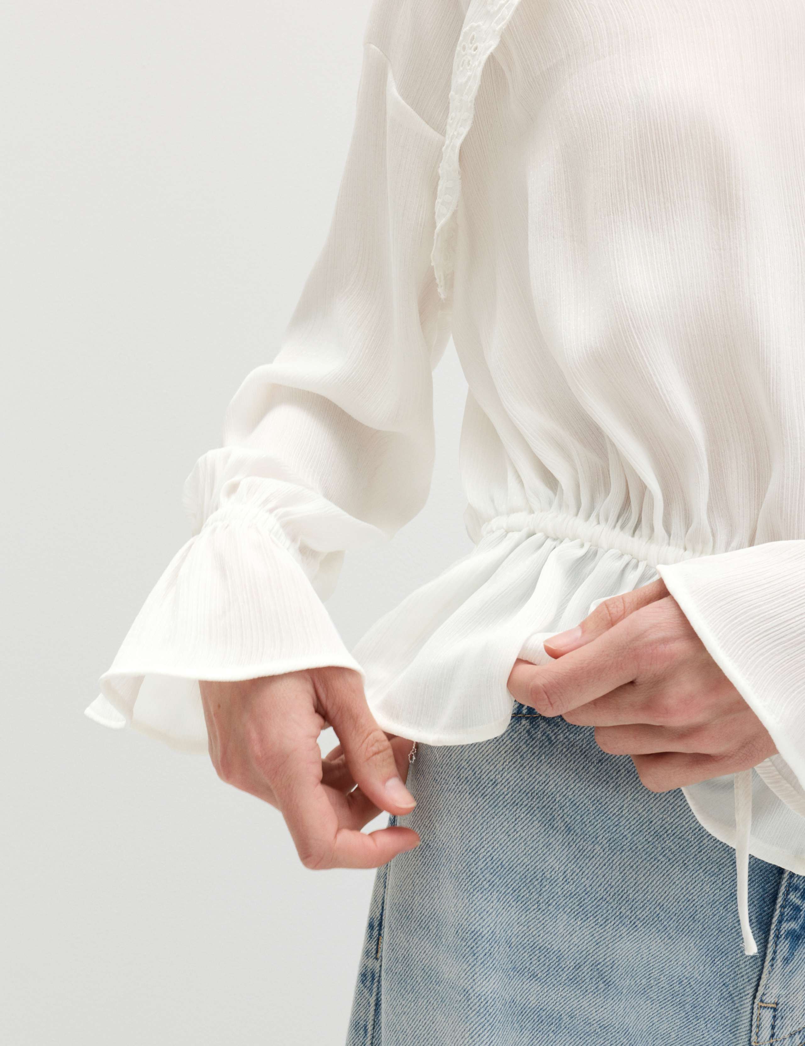 Broderie V-Neck Frill Detail Blouse 4 of 6