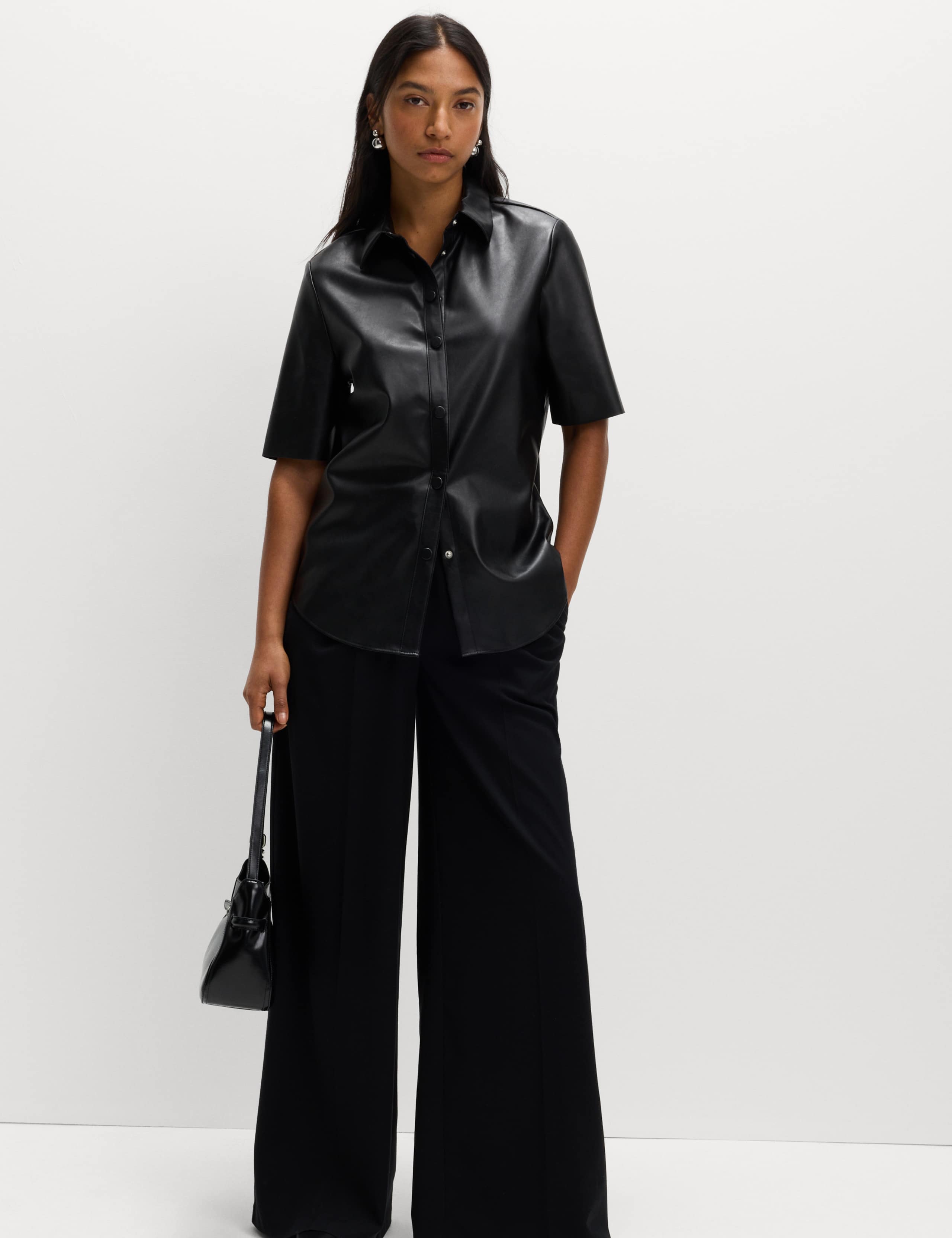 Faux Leather Collared Button Through Shirt 5 of 7