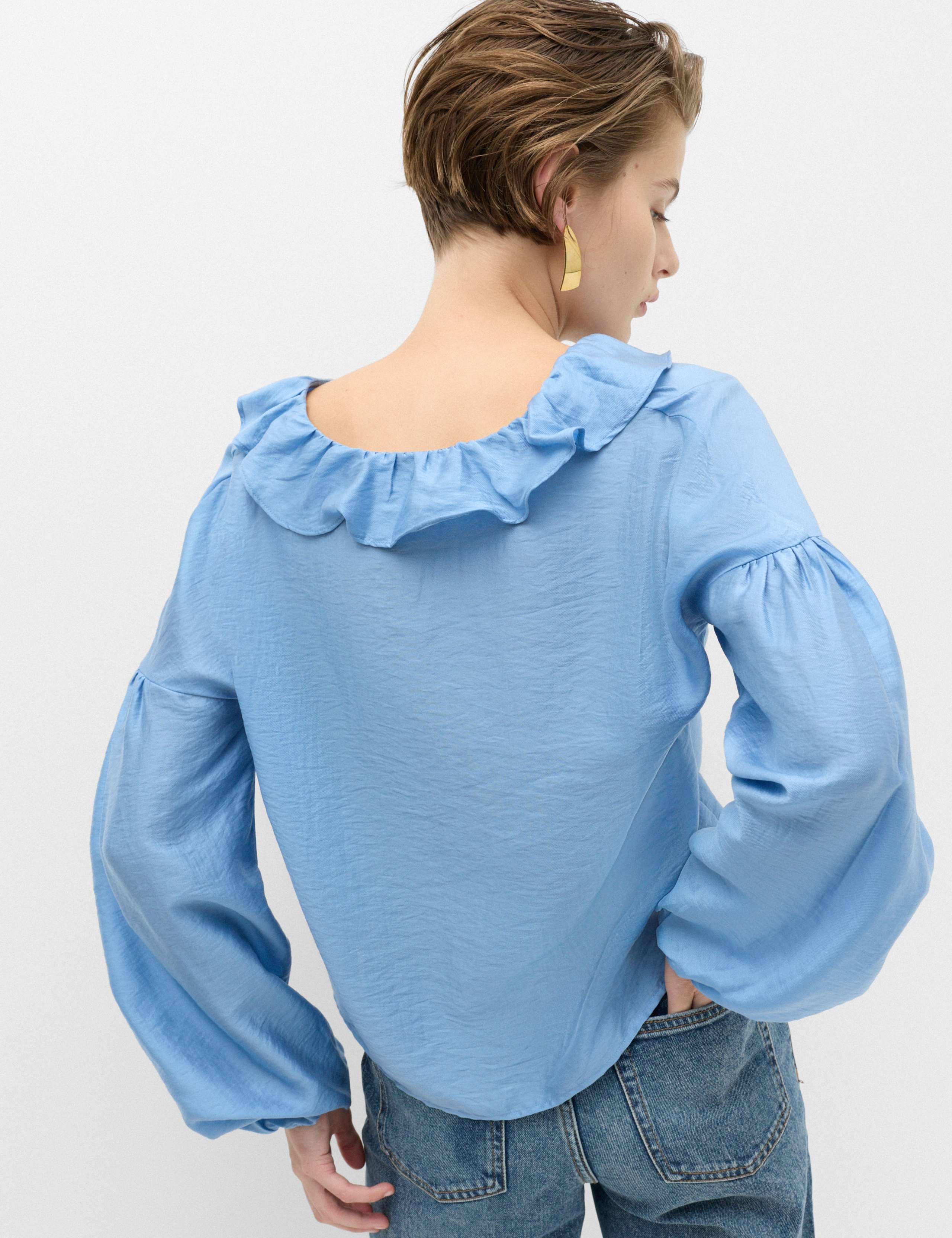 Lyocell-Rich V-Neck Ruffle Detail Blouse 4 of 4