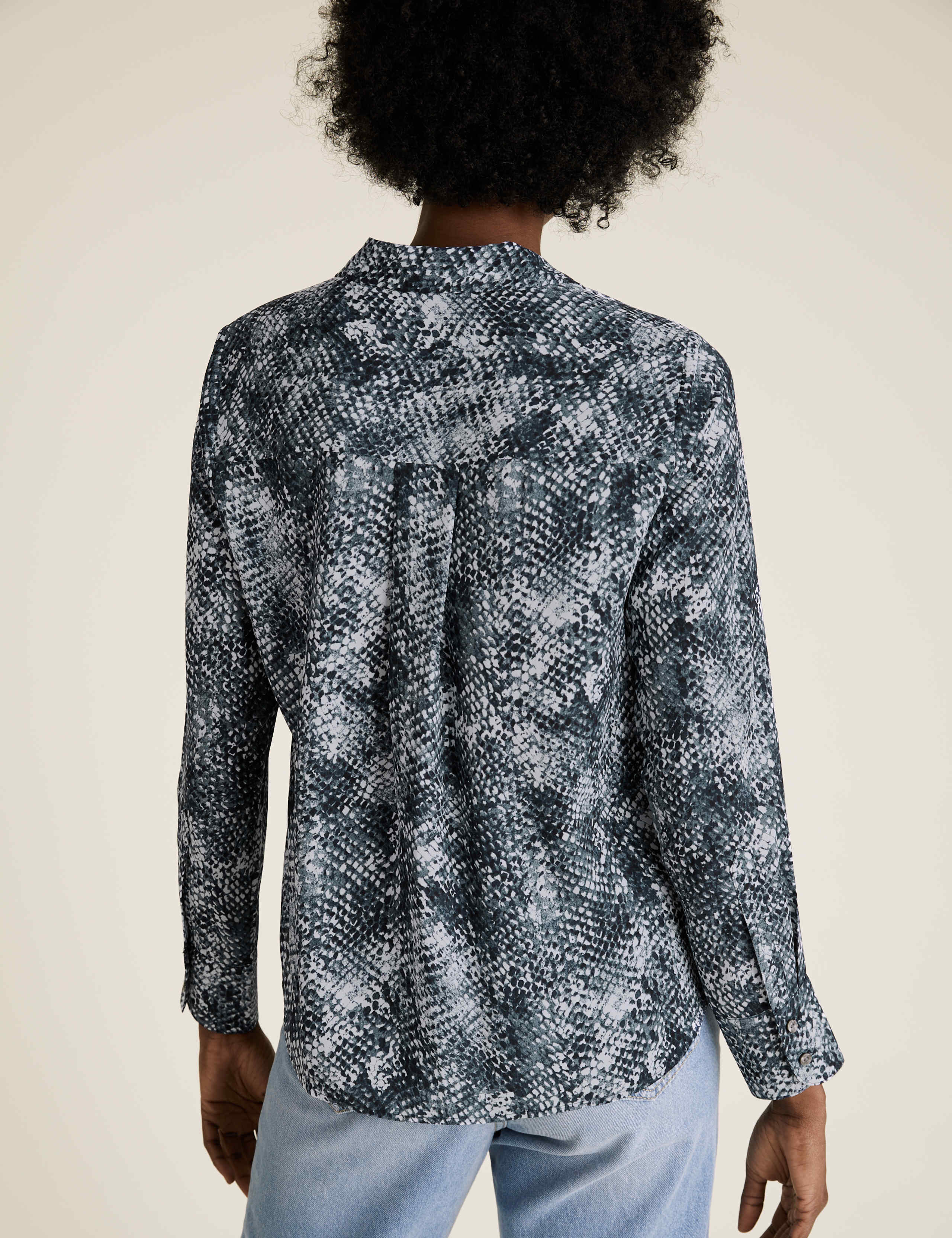 Snakeskin Print Collared Long Sleeve Blouse 4 of 4